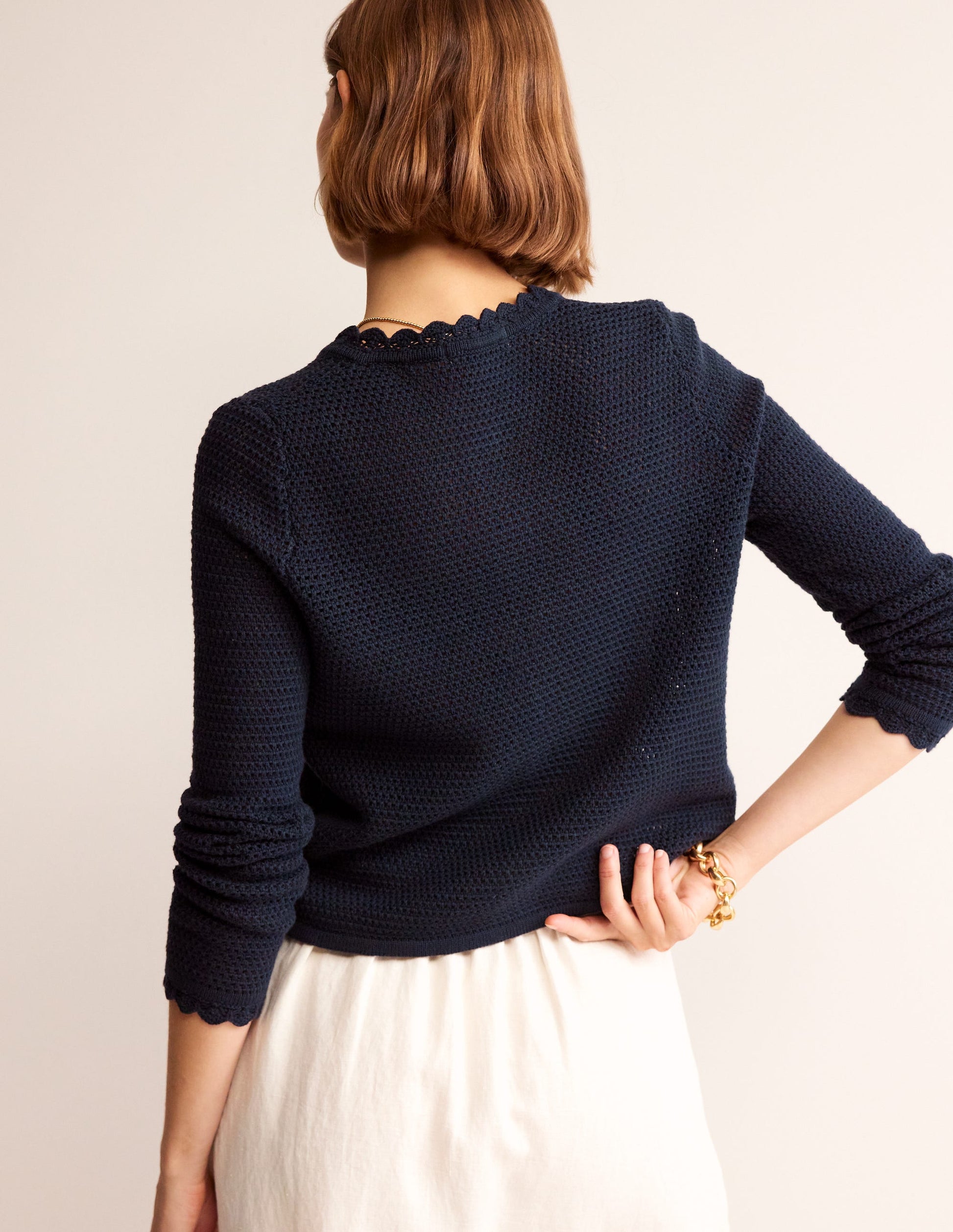 Textured Scallop Cardigan-Navy-3
