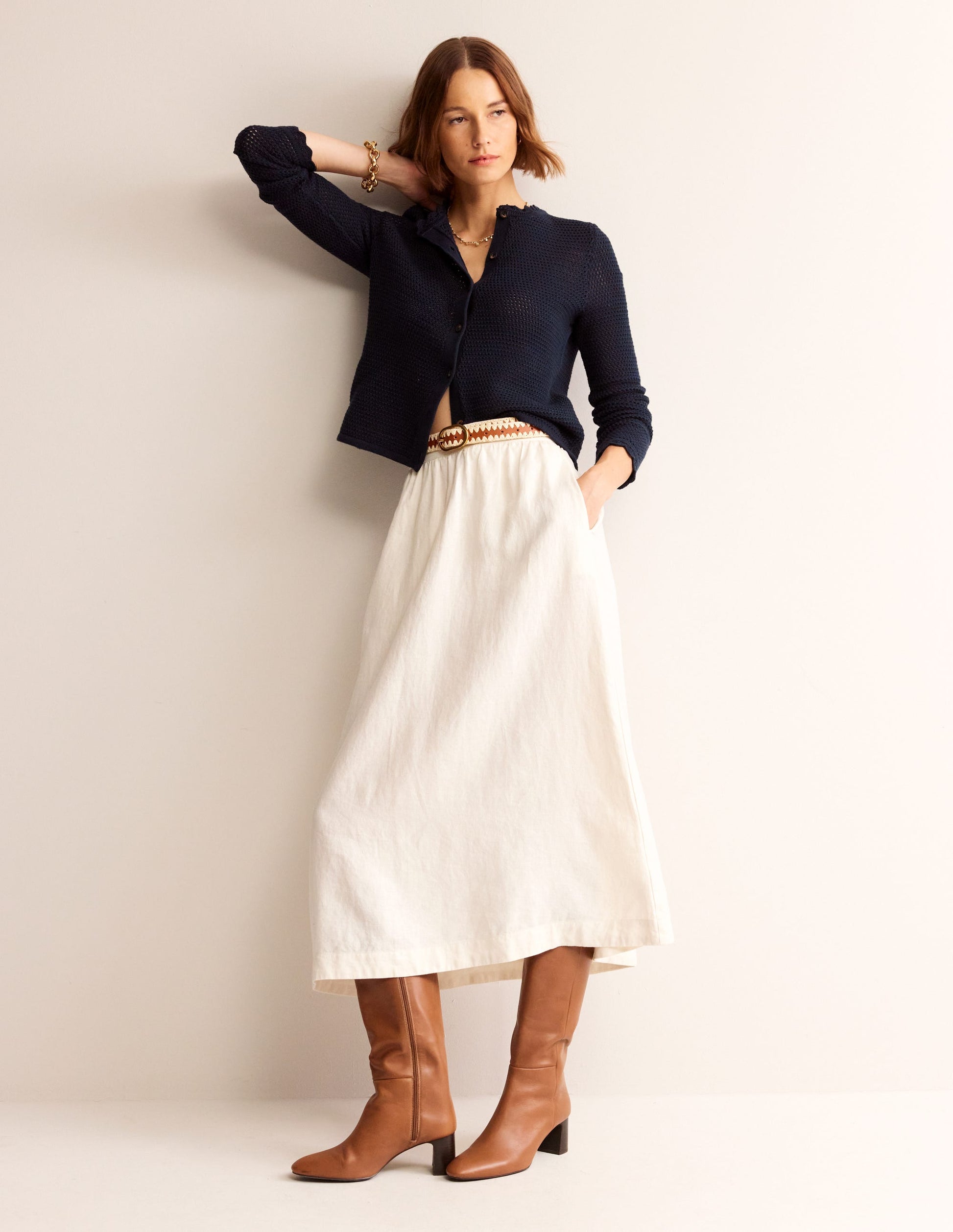 Textured Scallop Cardigan-Navy-4