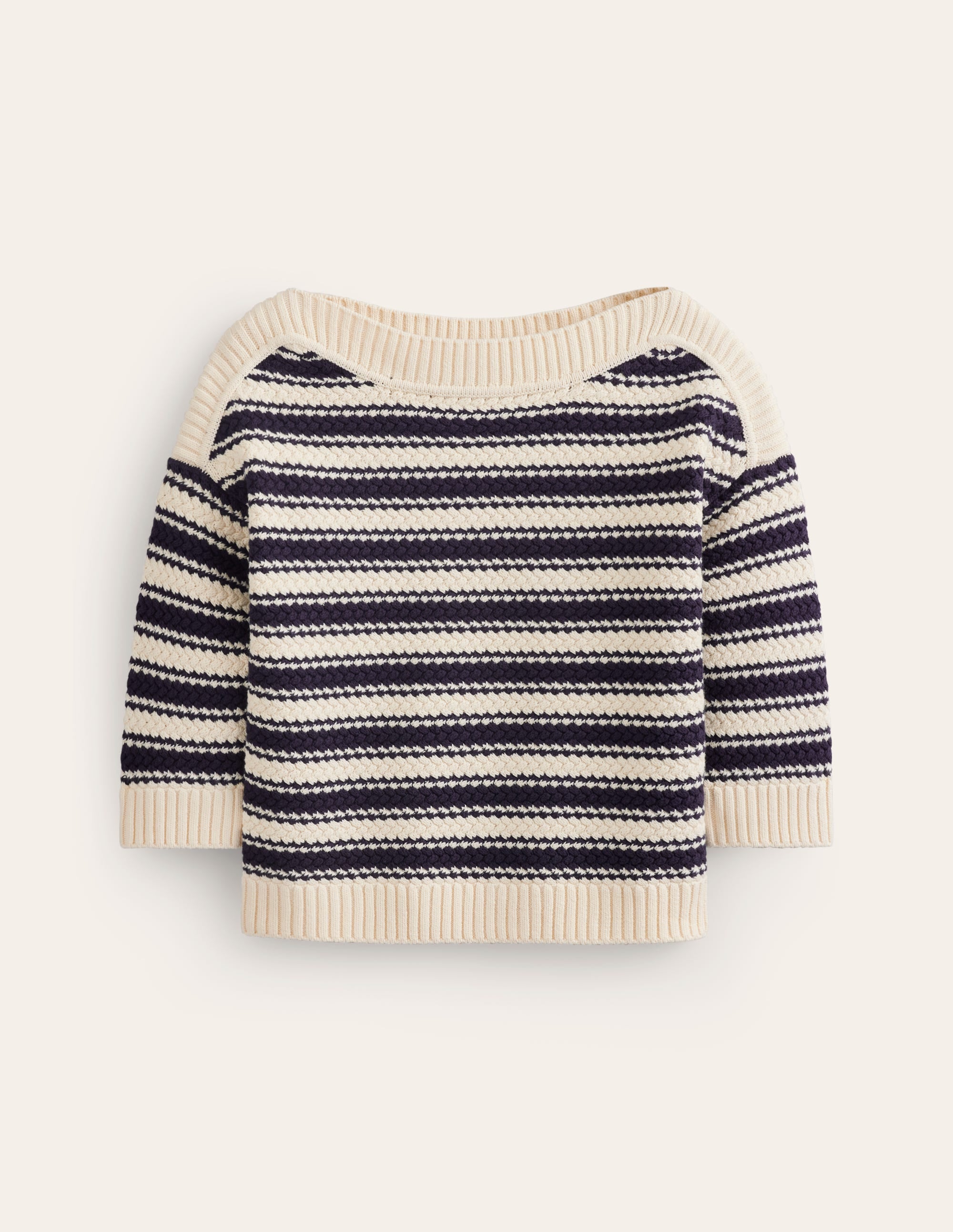 Texturierter Baumwollpullover mit Streifen-Marineblau, Naturweiß texturierte Streifen - Image 5