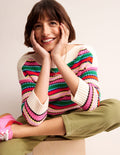 Pull rayé en coton texturé-Rayé texturé multi