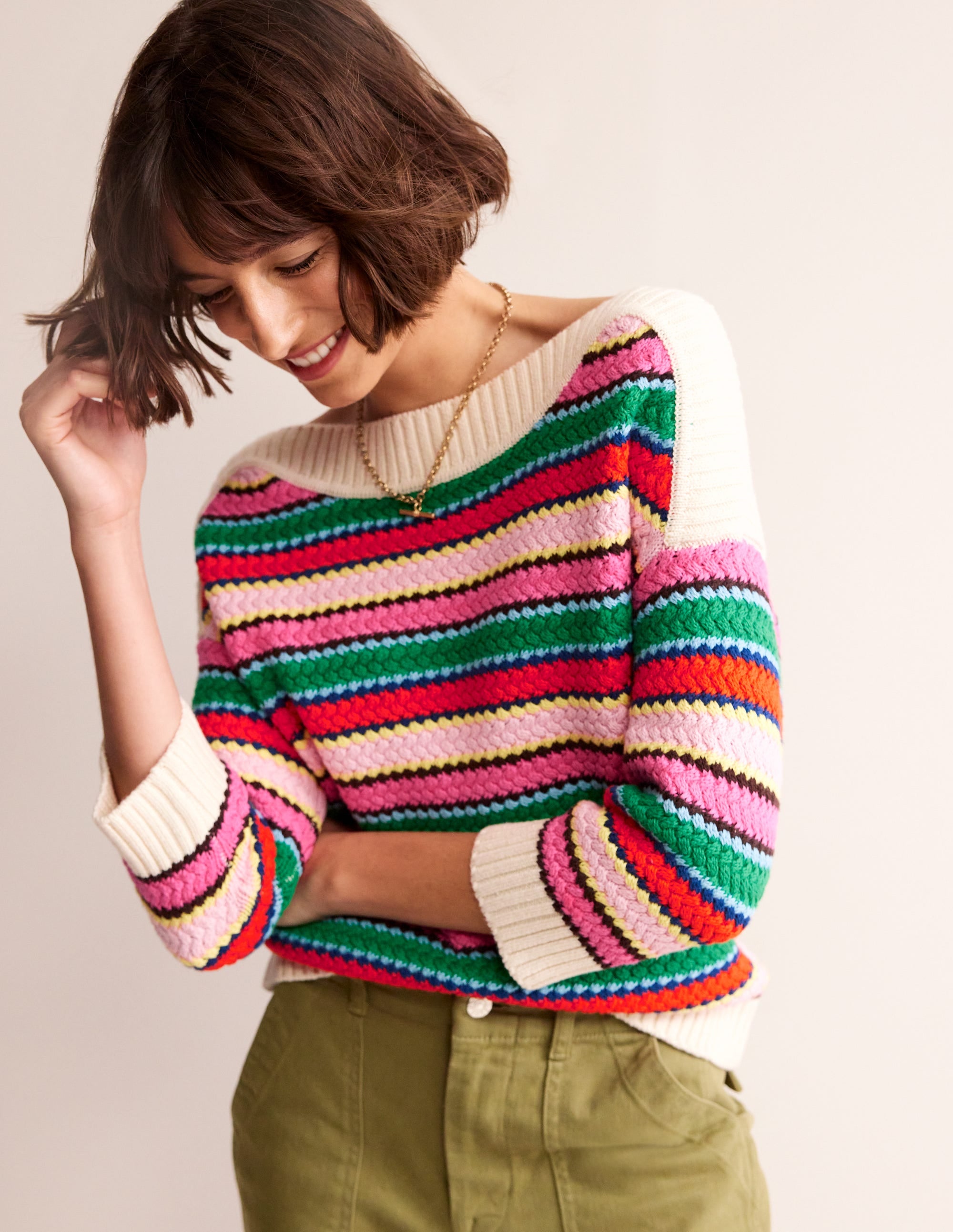 Pull rayé en coton texturé-Rayé texturé multi - Image 4
