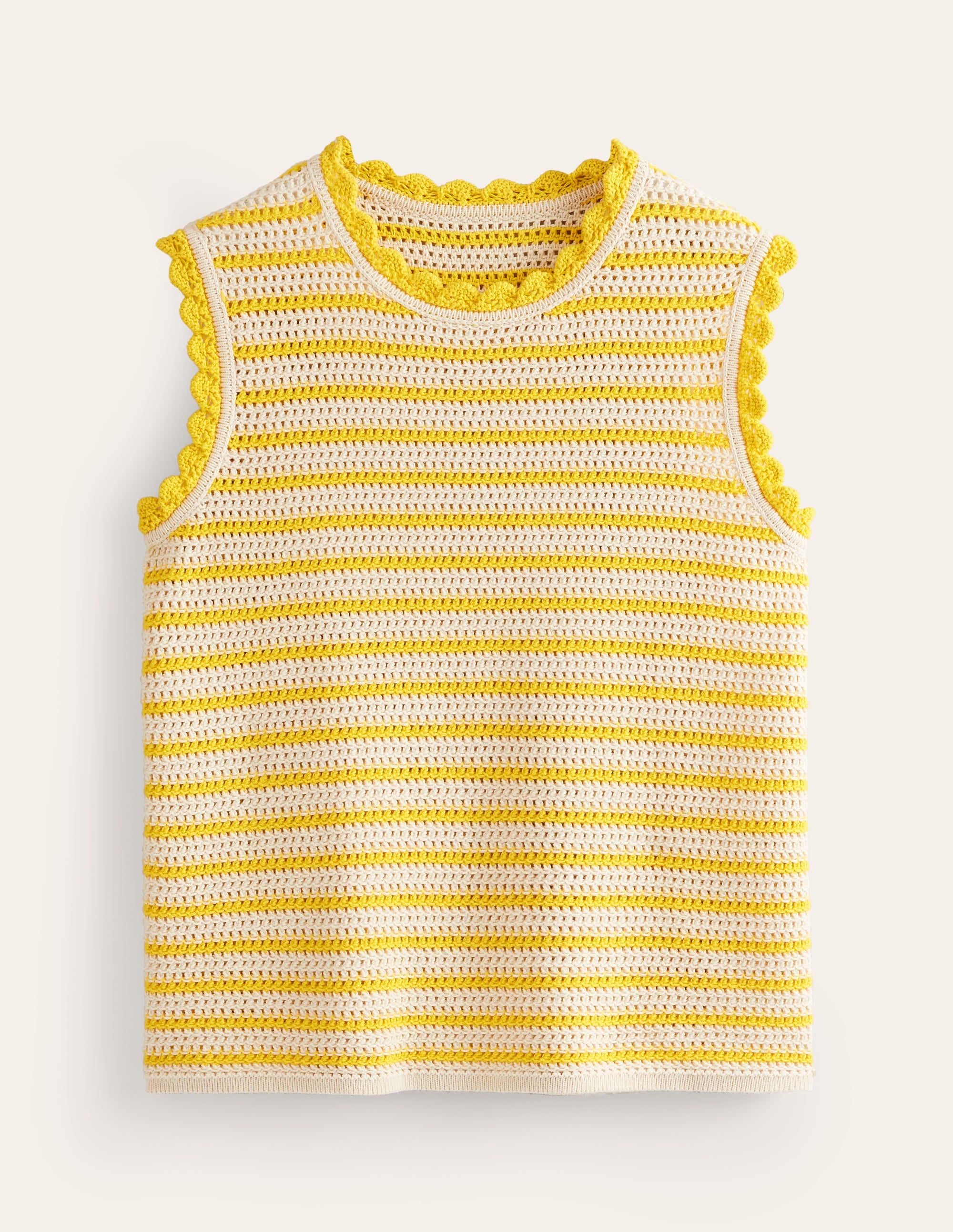Texturiertes Tanktop mit Muschelsaum-Naturweiß/Passionsfrucht Gelb - Image 6