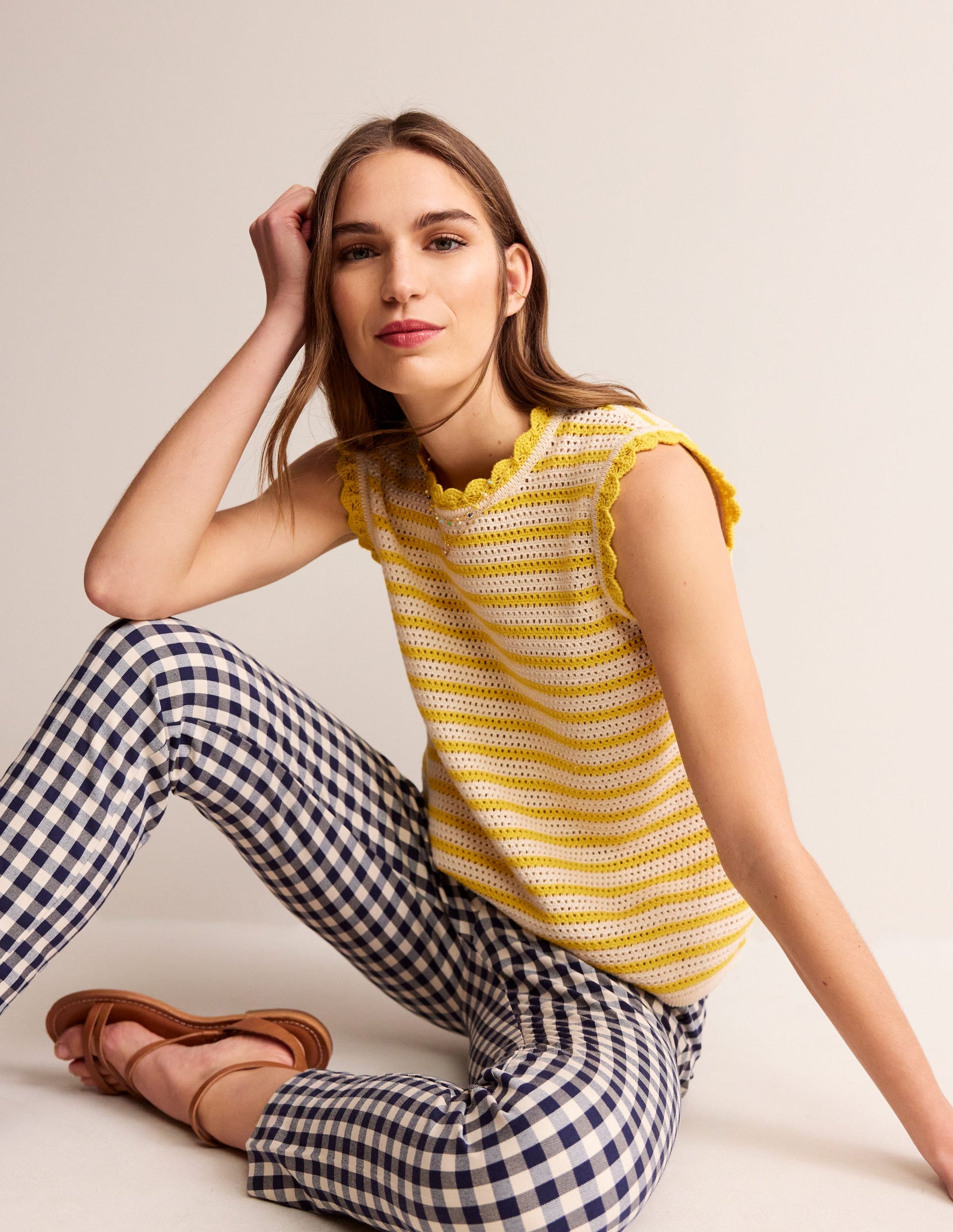 Débardeur festonné texturé-Ivoire/jaune fruit de la passion-1