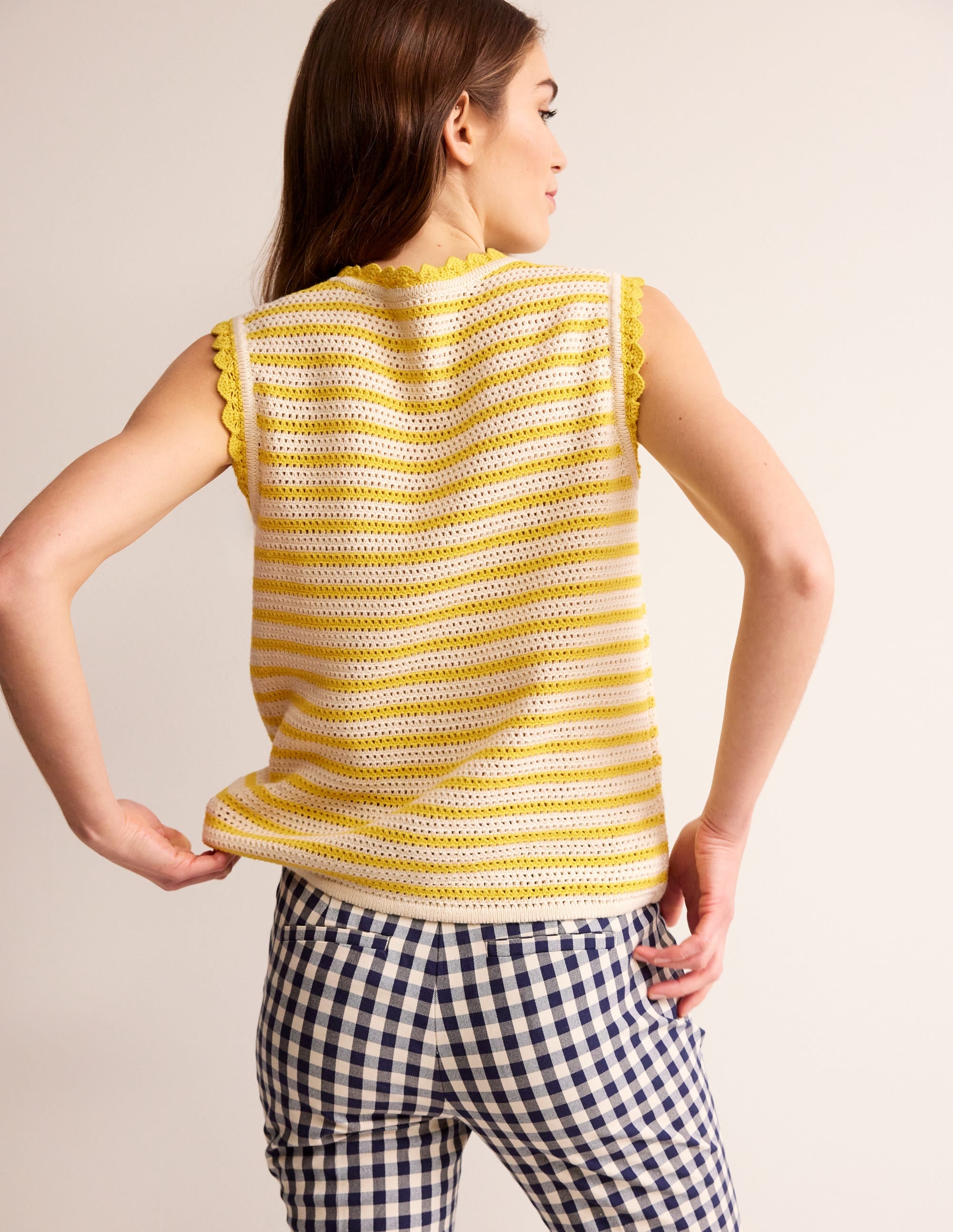 Texturiertes Tanktop mit Muschelsaum-Naturweiß/Passionsfrucht Gelb - Image 3