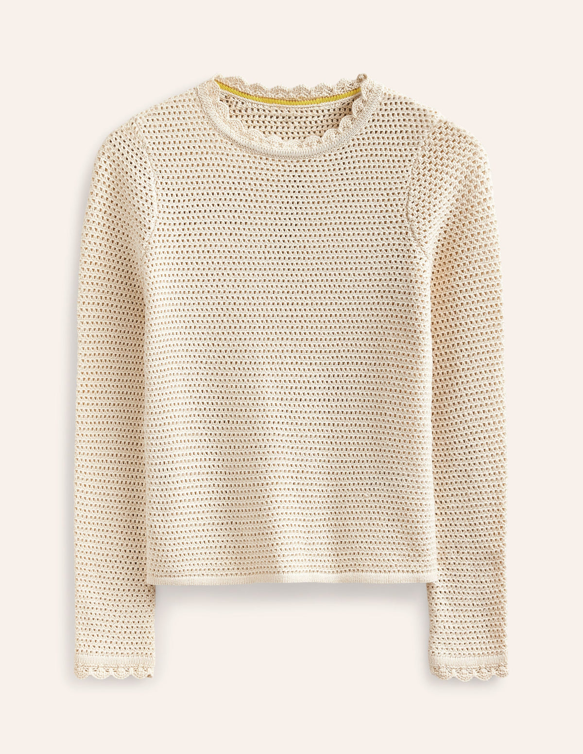 Texturierter Pullover mit Muschelsaum-Warmes Naturweiß-5