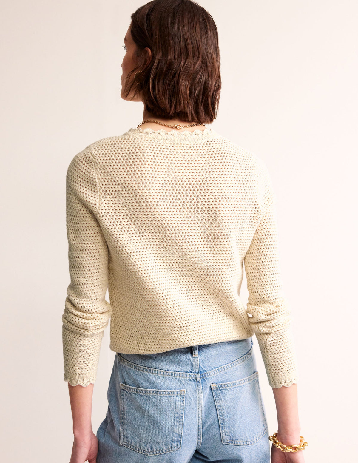 Texturierter Pullover mit Muschelsaum-Warmes Naturweiß-3