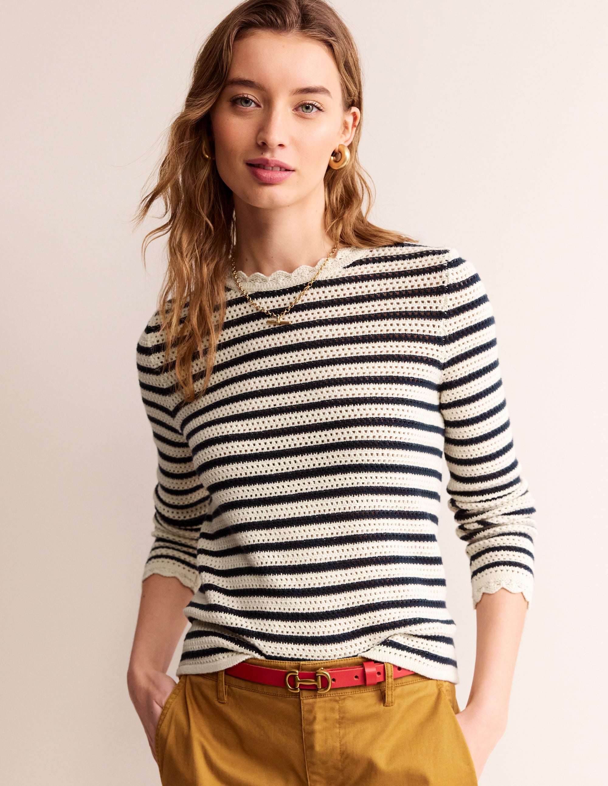 Pull festonné texturé-Ivoire chaud/académie navale - Image 2