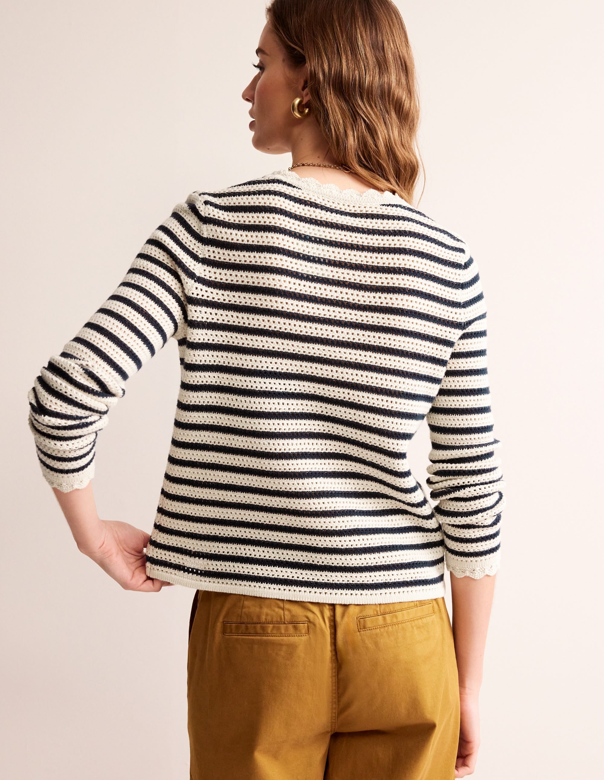 Pull festonné texturé-Ivoire chaud/académie navale - Image 3