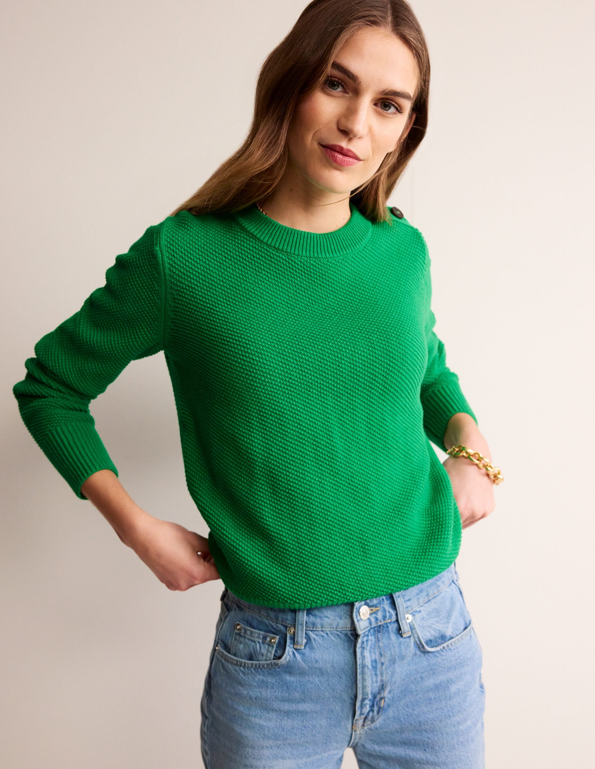 Pull à surpiqûres et boutons-Strahlendes Grün - Image 1