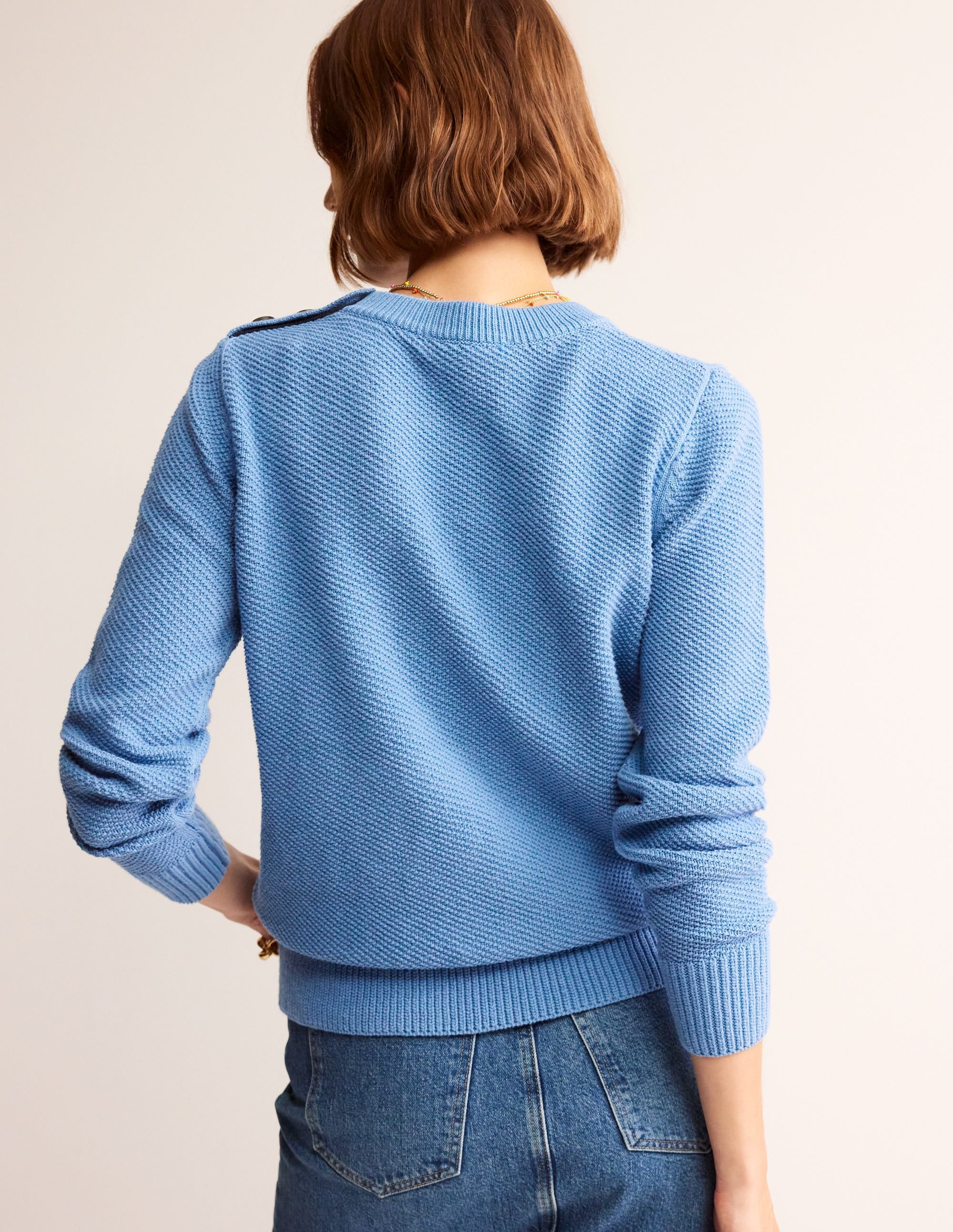 Pullover mit Knopfdetail und Ziernaht-Porzellanblau - Image 3