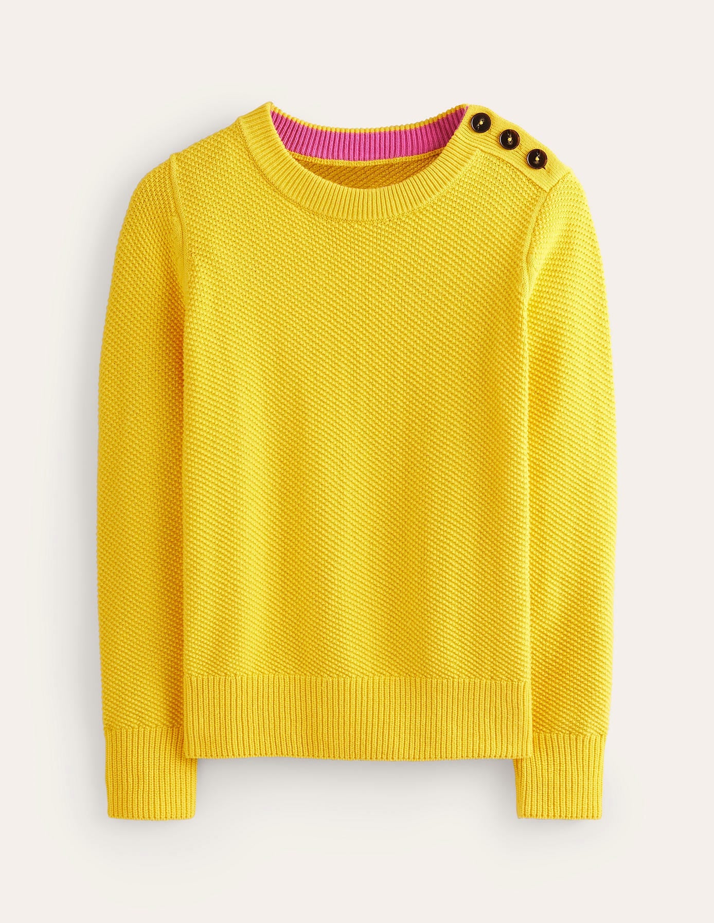 Button Detail Stitch Jumper-Super Lemon Yellow-5
