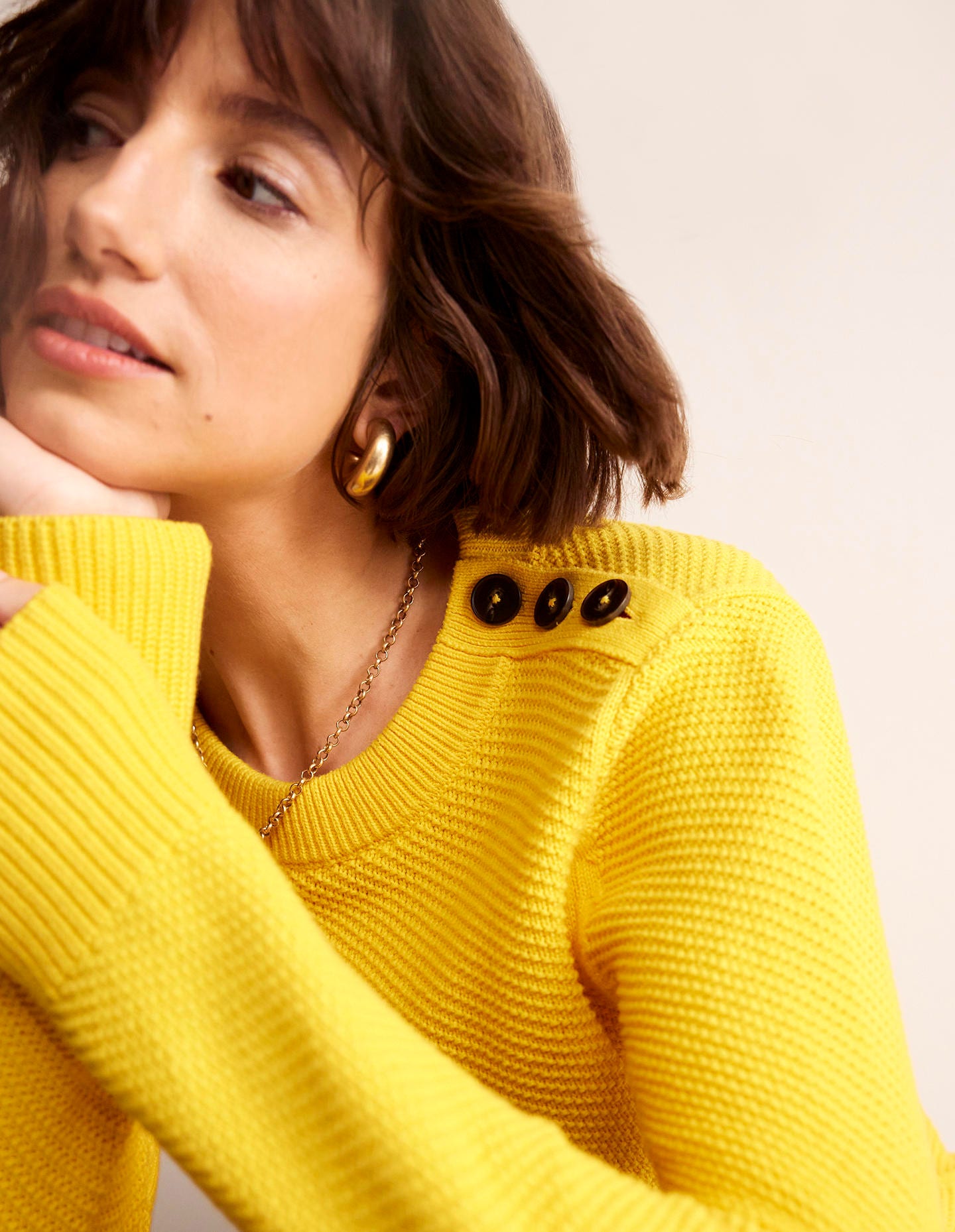 Button Detail Stitch Jumper-Super Lemon Yellow-1