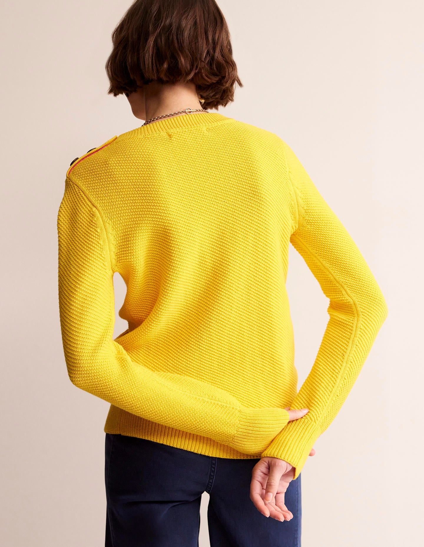 Button Detail Stitch Jumper-Super Lemon Yellow - Image 3