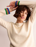 Pullover mit Metallic-Streifen-Warmes Naturweiß