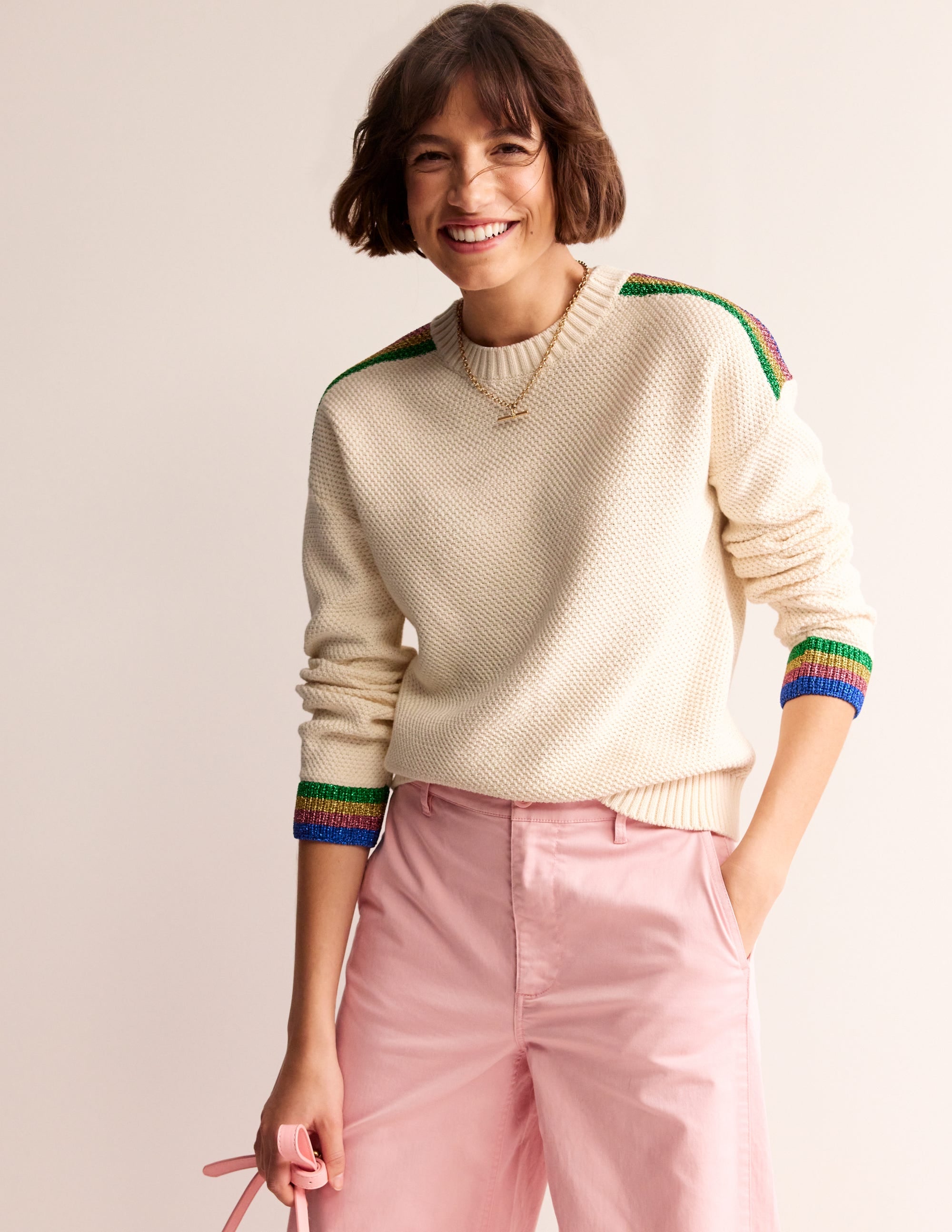 Pullover mit Metallic-Streifen-Warmes Naturweiß - Image 2
