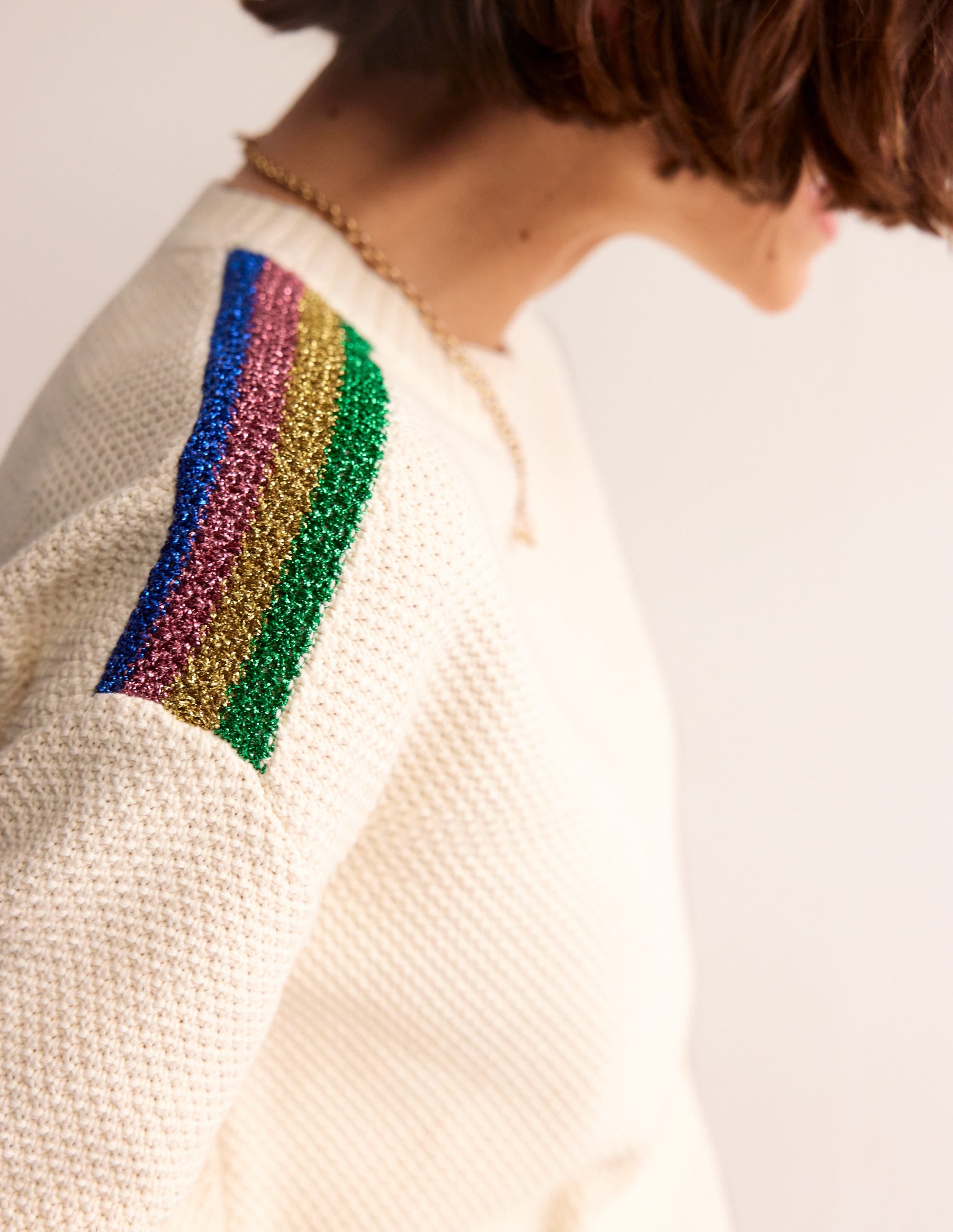Pullover mit Metallic-Streifen-Warmes Naturweiß - Image 3