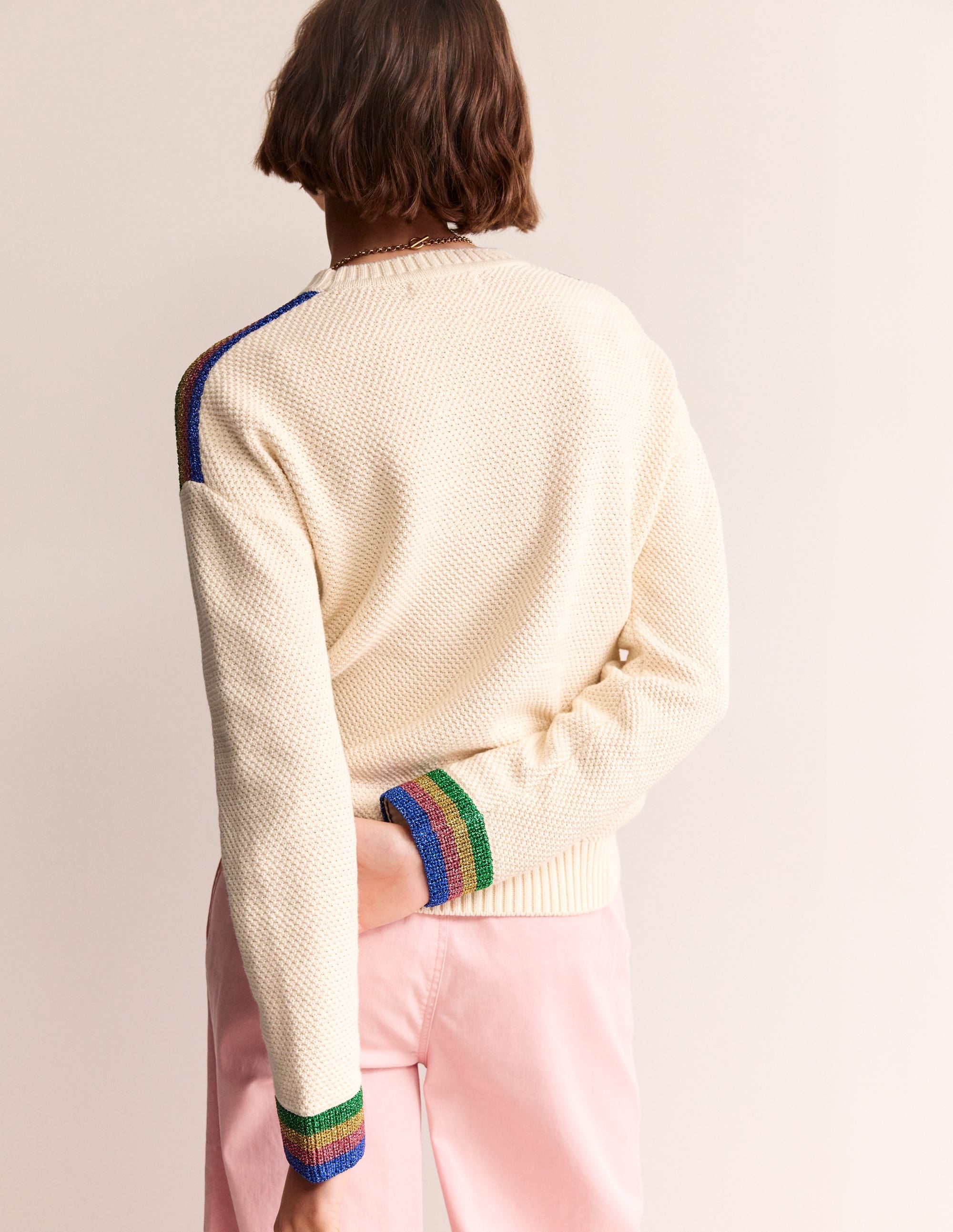 Pullover mit Metallic-Streifen-Warmes Naturweiß - Image 4