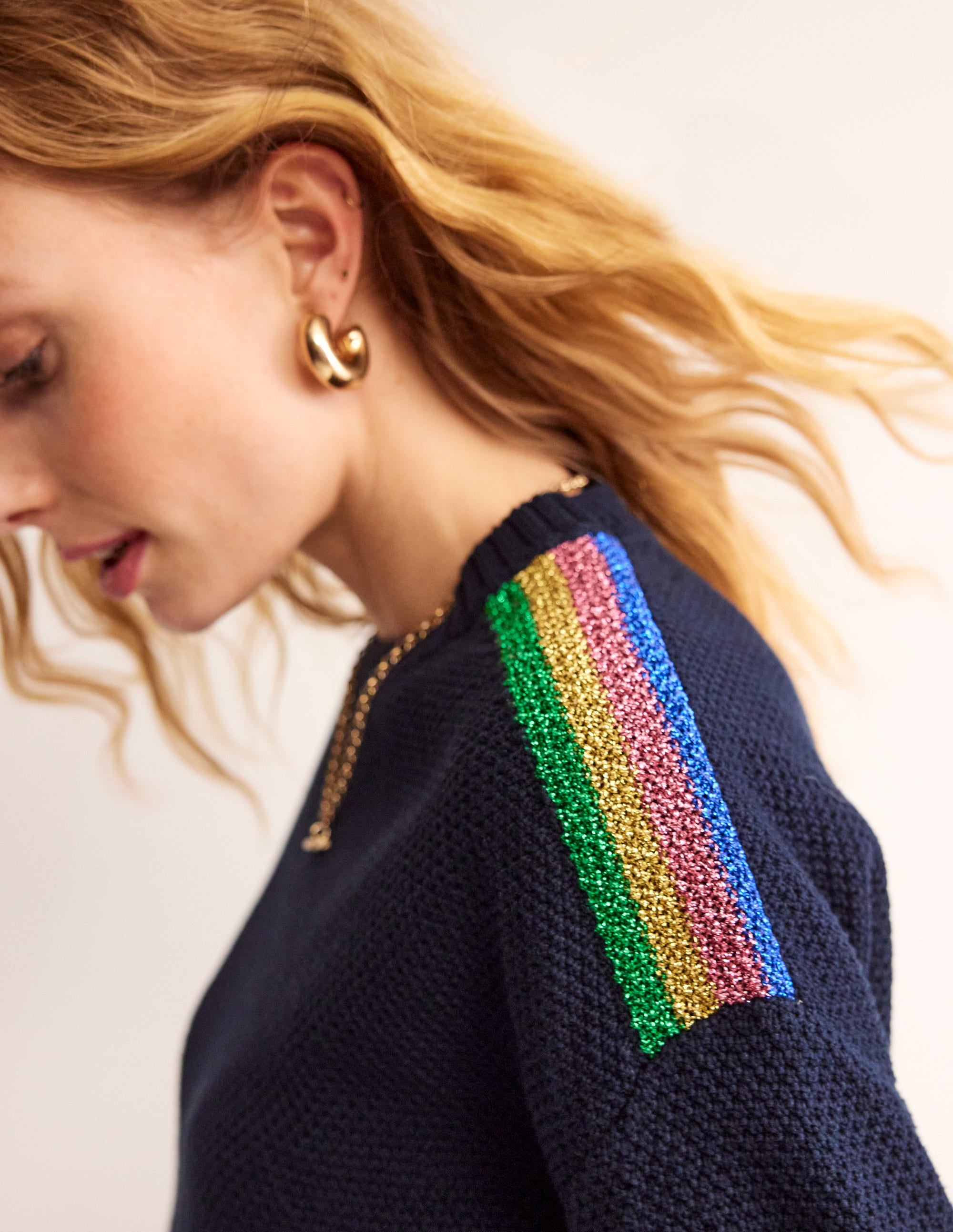 Metallic Stripe Jumper-Navy - Image 2