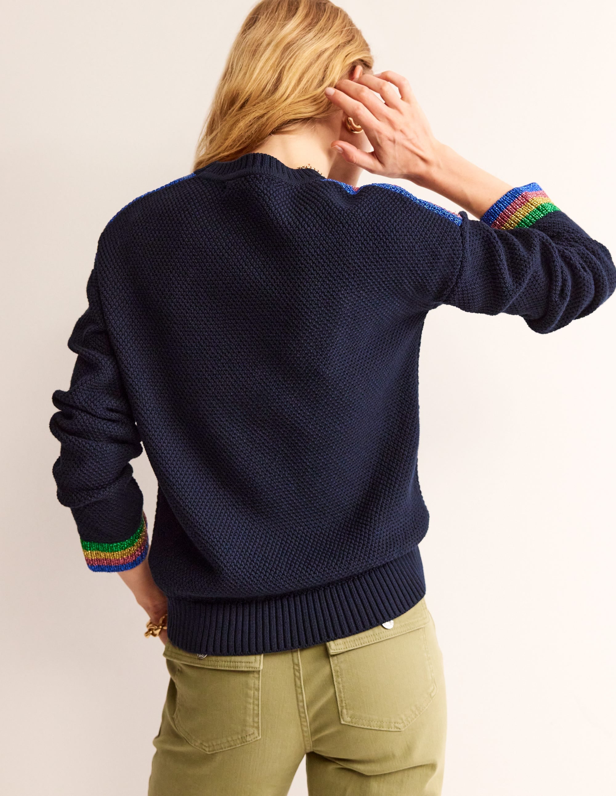 Metallic Stripe Jumper-Navy - Image 3