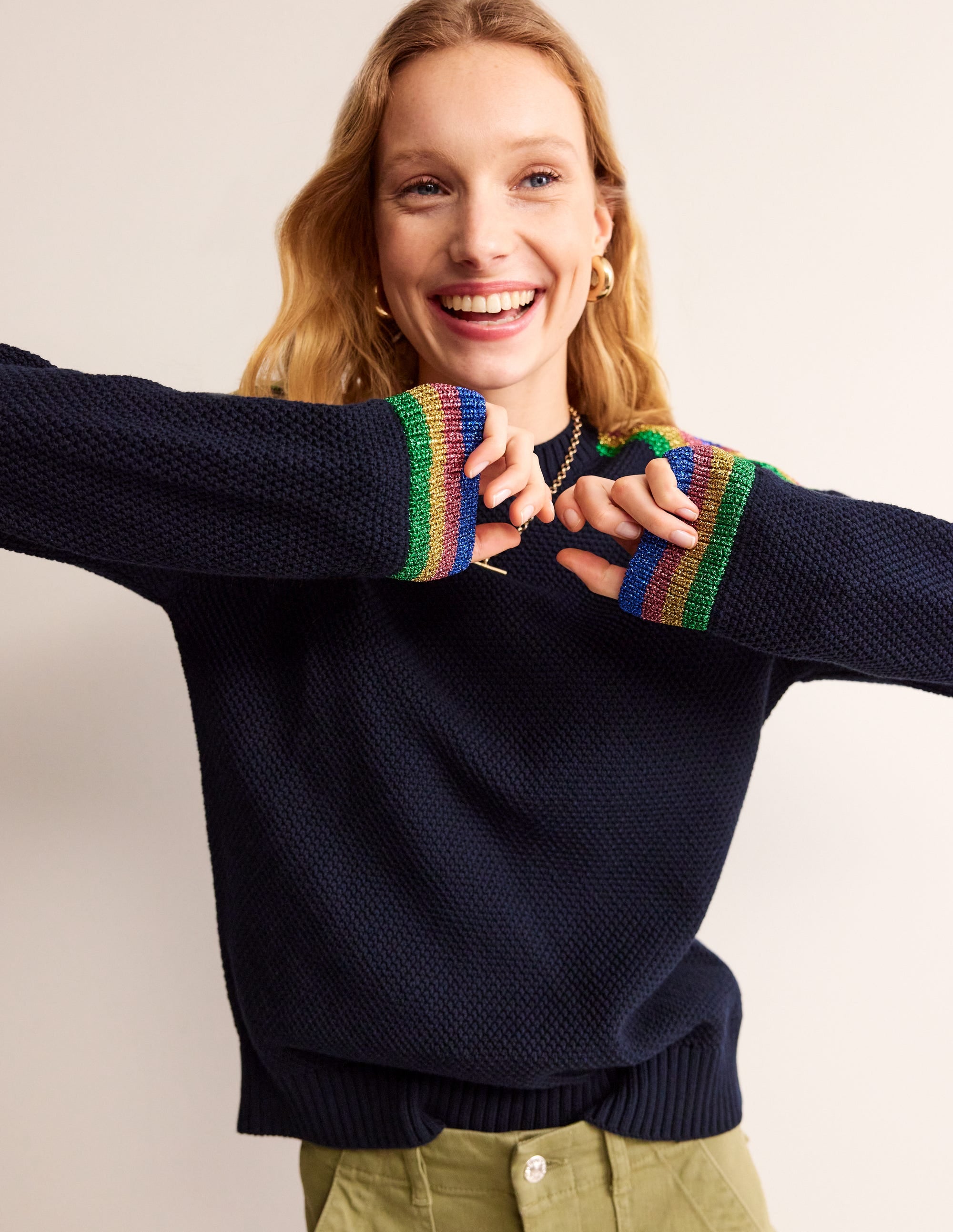 Metallic Stripe Jumper-Navy - Image 4
