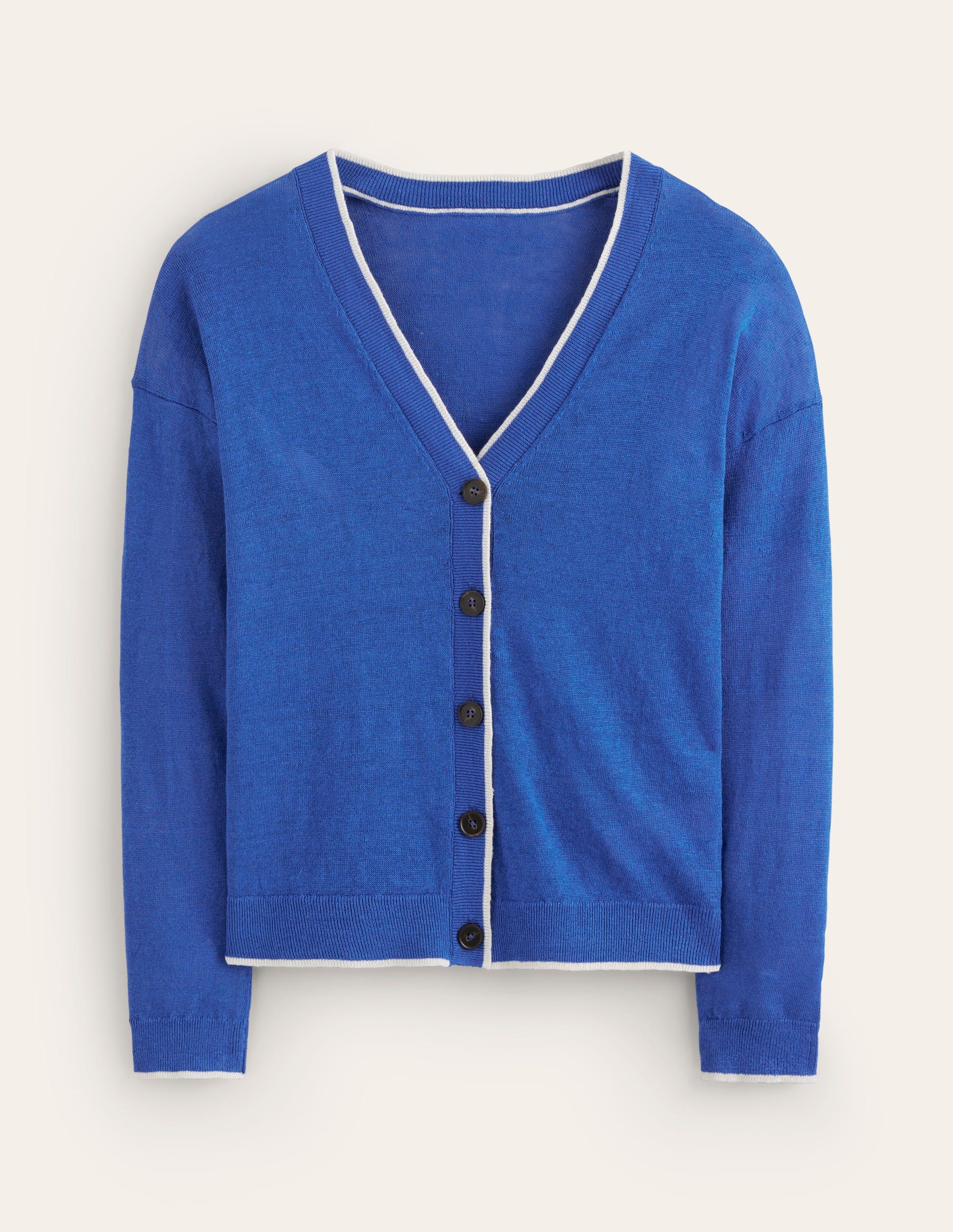 Gilet col V Maggie en lin-Bleu nautique-8