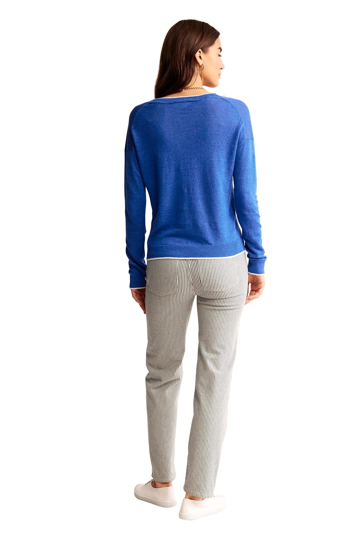 Gilet col V Maggie en lin-Bleu nautique-6