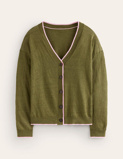 Gilet col V Maggie en lin-Vert éphémère-5