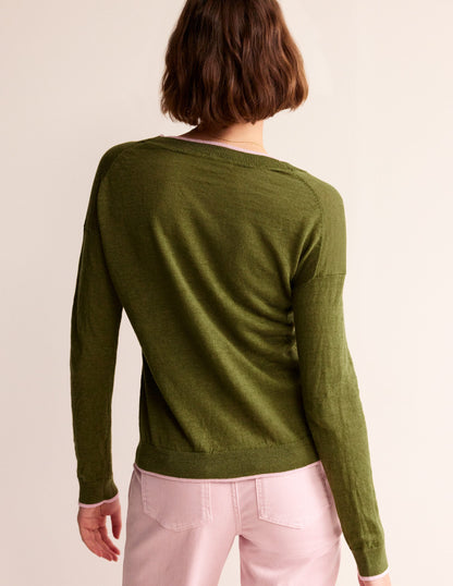Gilet col V Maggie en lin-Vert éphémère-3