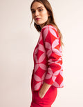 Jacquard Zip Up Cardigan-Ruby Red, Diamond Terrace