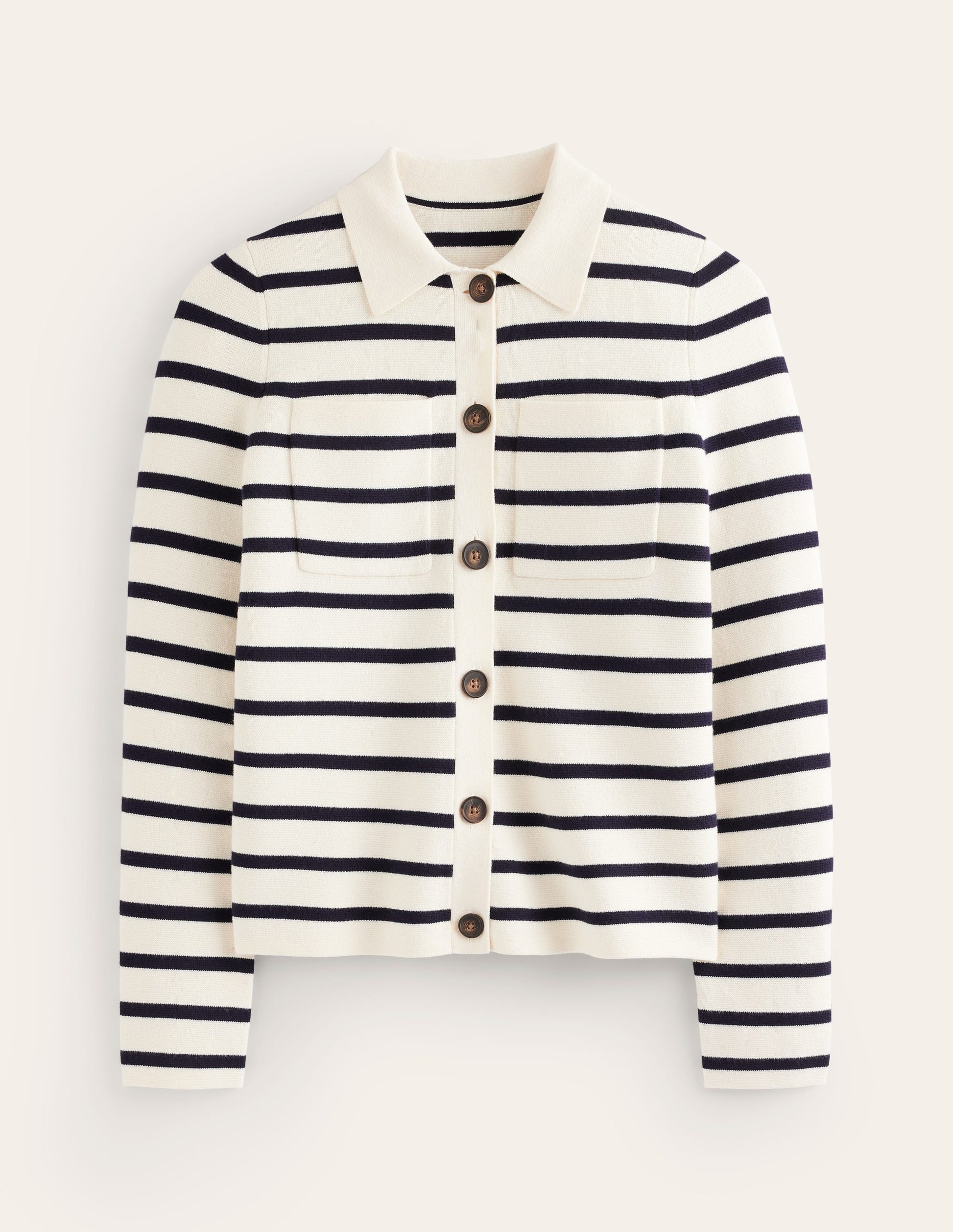 Astrid Strickhemd-Warmes Naturweiß/ Marineblau-6