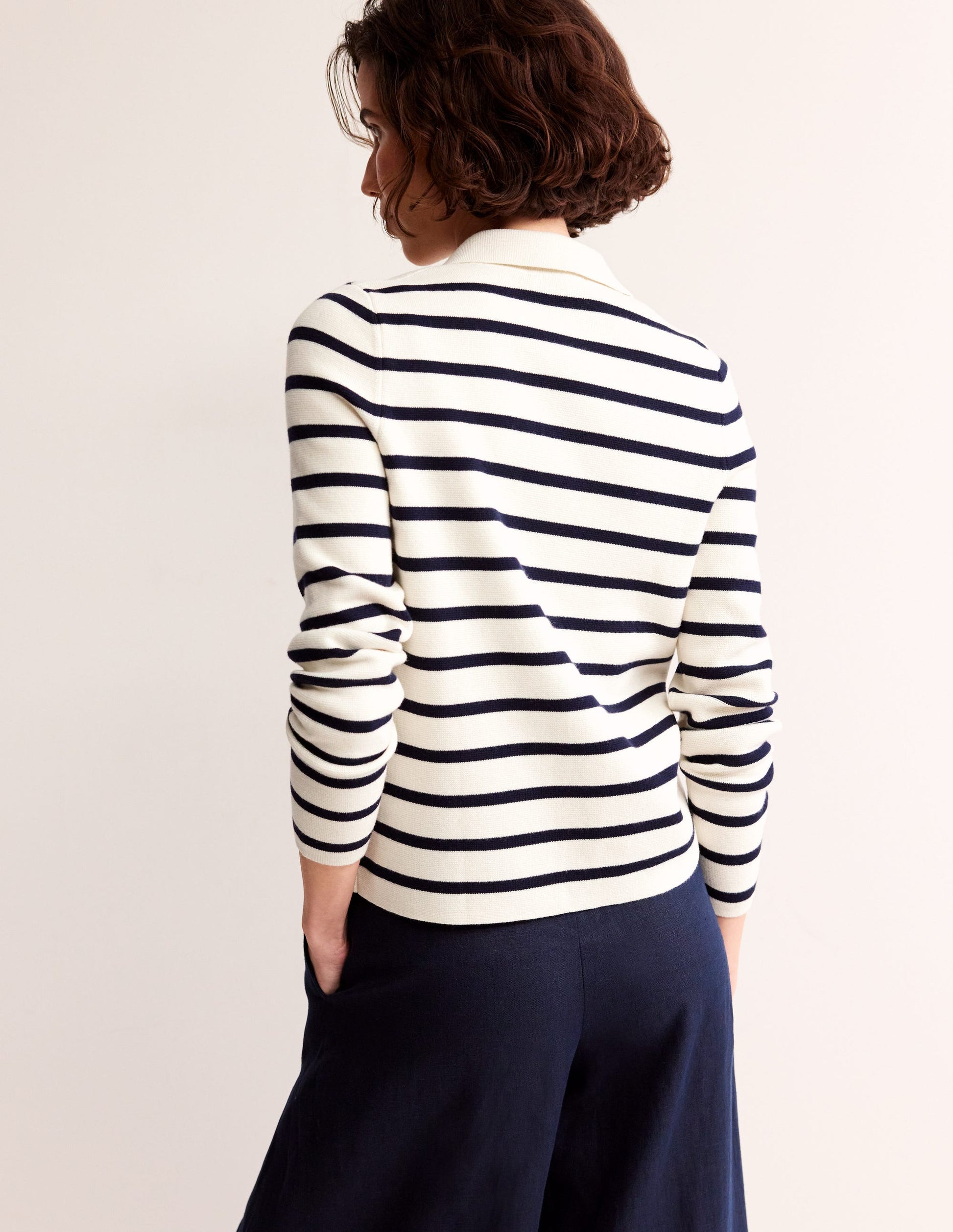 Astrid Strickhemd-Warmes Naturweiß/ Marineblau-3