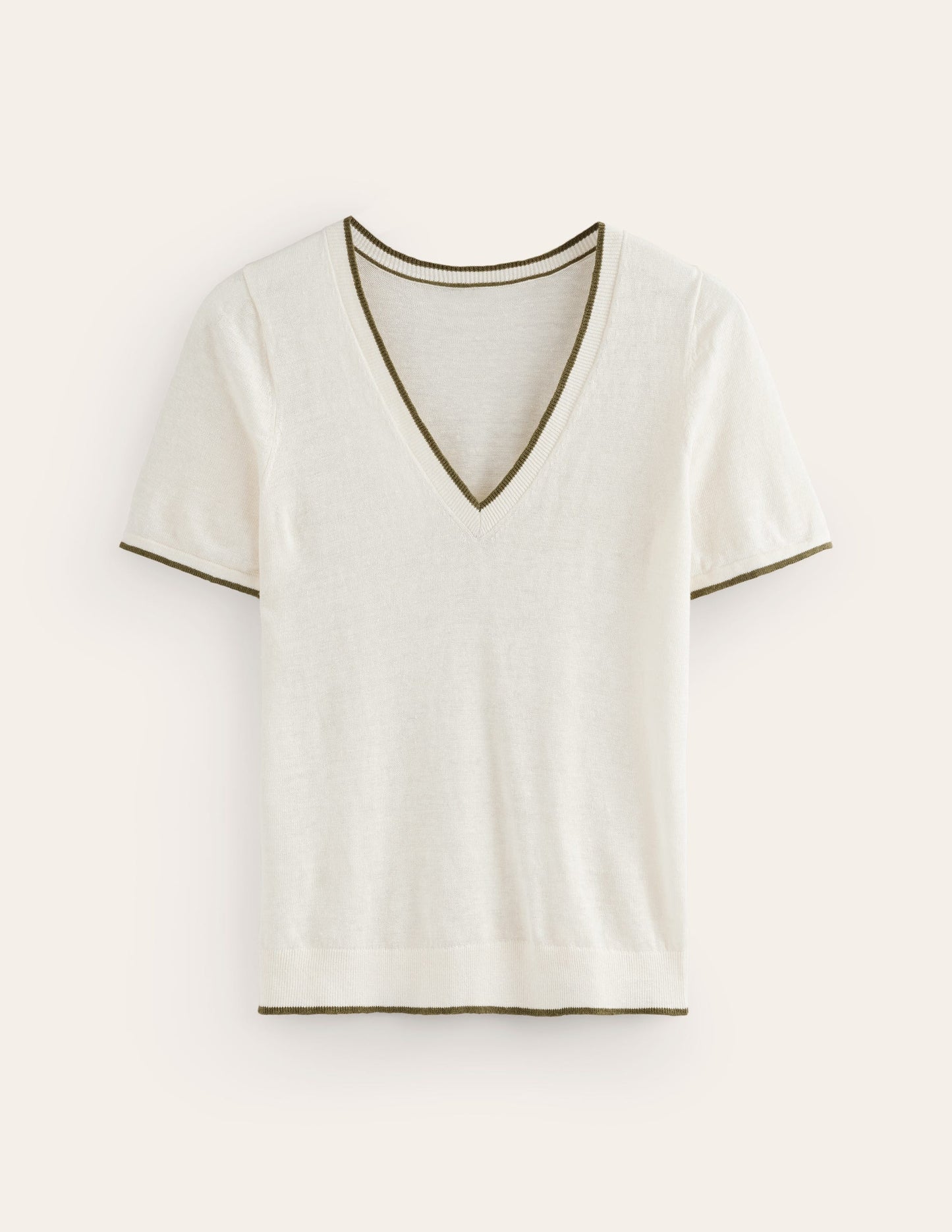 Maggie V-Neck Linen T-Shirt-Warm Ivory