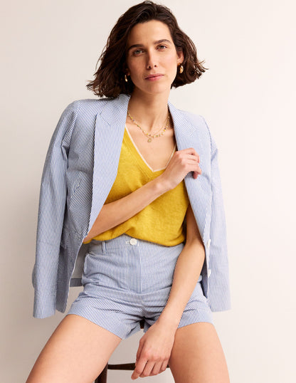 Maggie V-Neck Linen T-Shirt-Daffodil Yellow