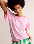 T-shirt col bateau Maggie en lin-Rose lilas doux