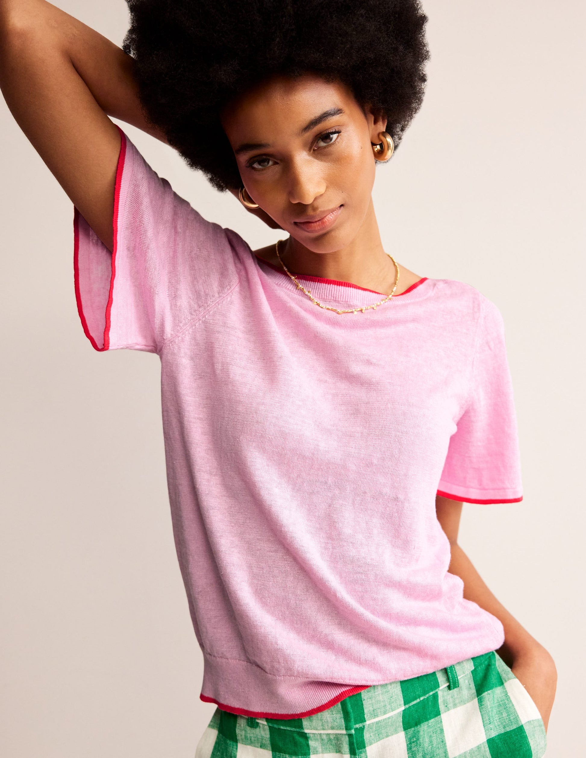 T-shirt col bateau Maggie en lin-Rose lilas doux-1