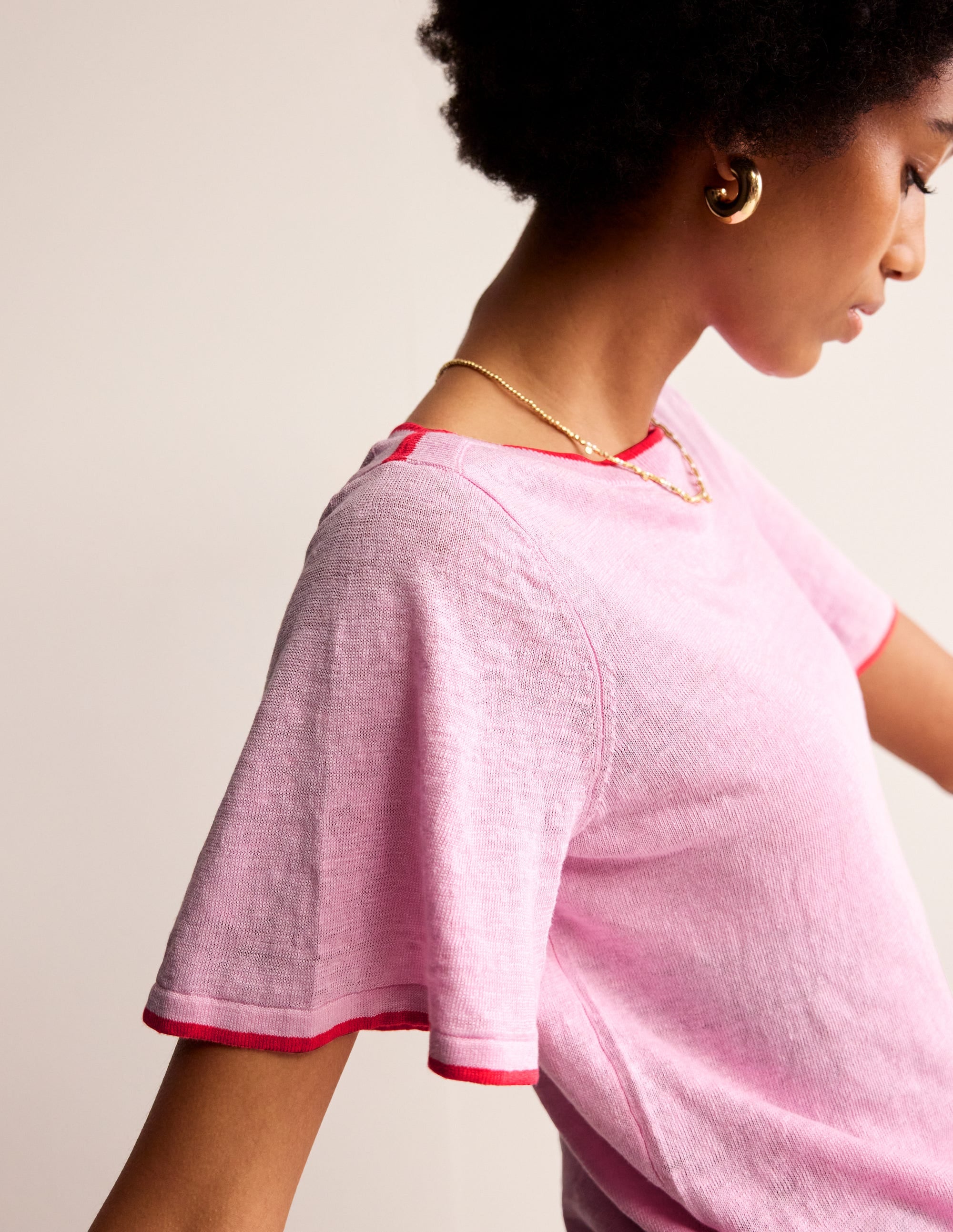 T-shirt col bateau Maggie en lin-Rose lilas doux - Image 2