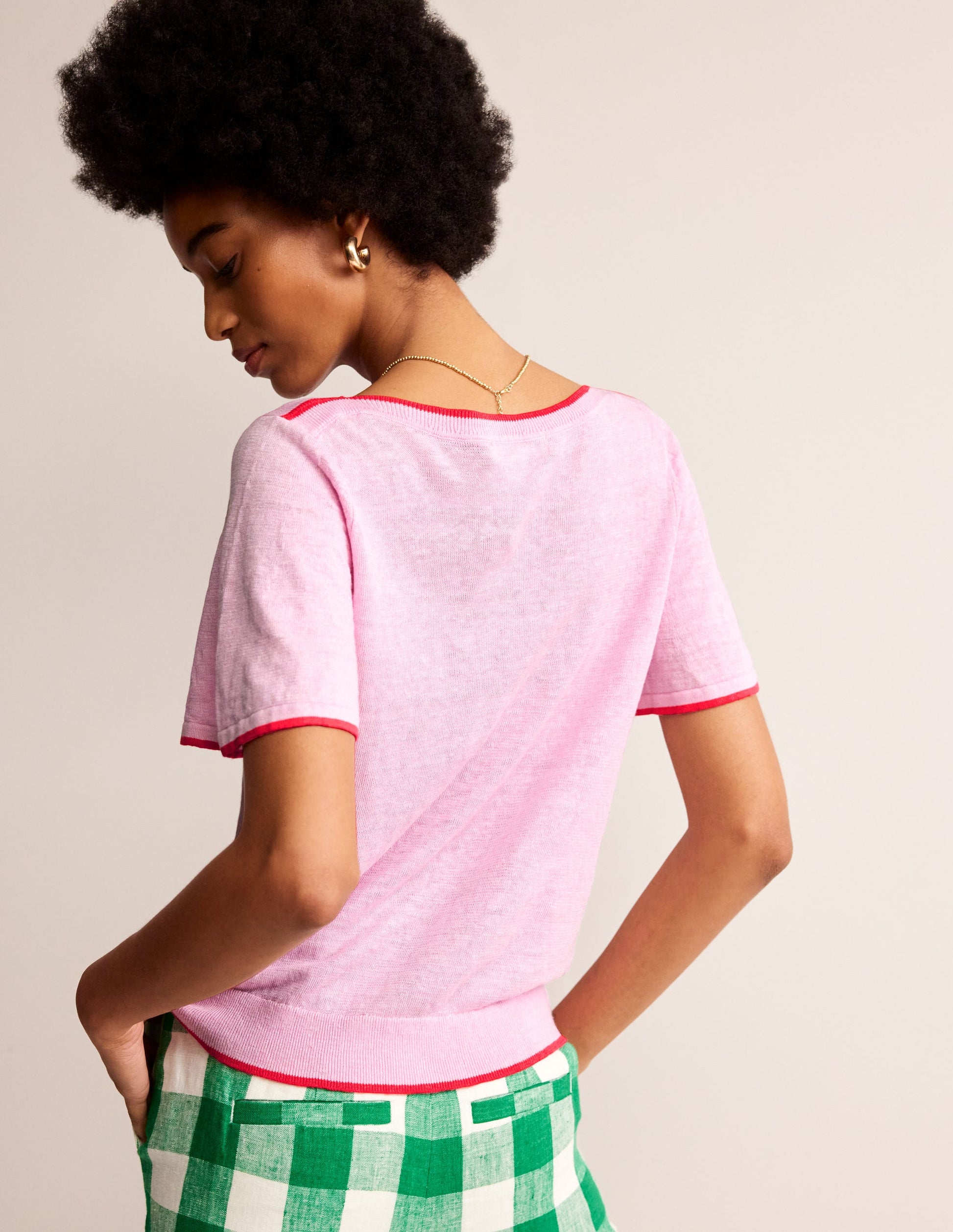 T-shirt col bateau Maggie en lin-Rose lilas doux-3