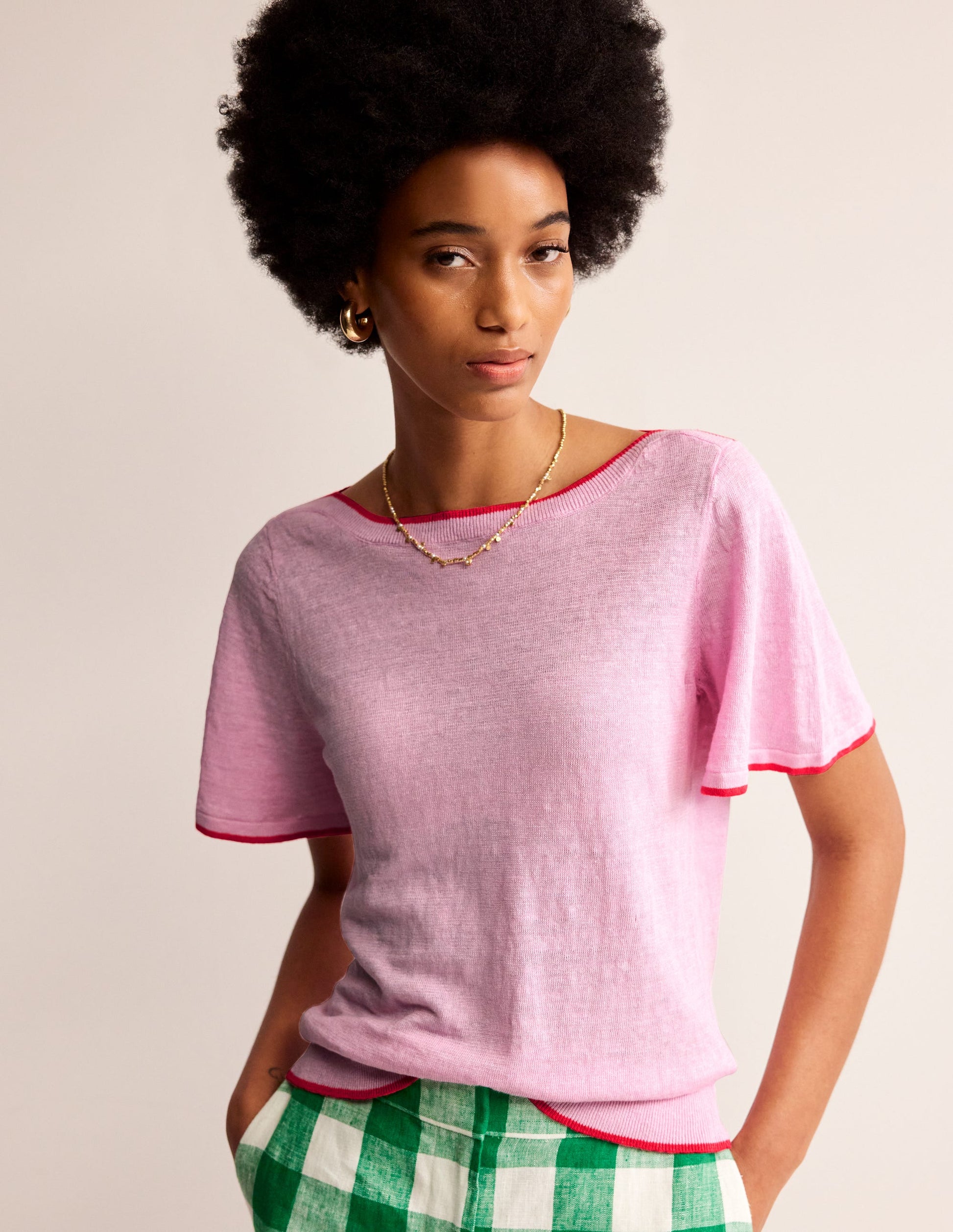 T-shirt col bateau Maggie en lin-Rose lilas doux-4