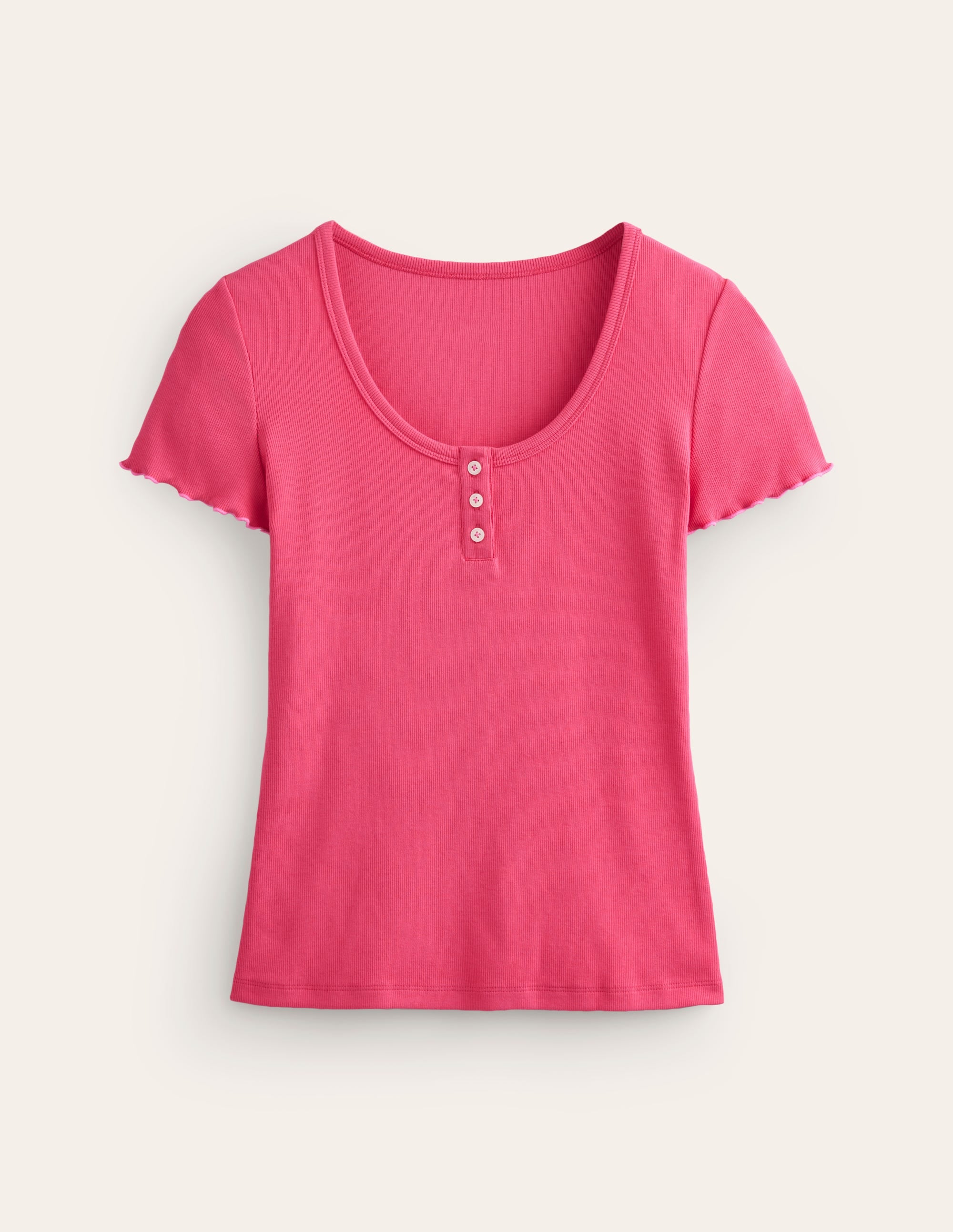 Lettuce Hem Scoop Neck PJ Top-Rethink Pink - Image 5