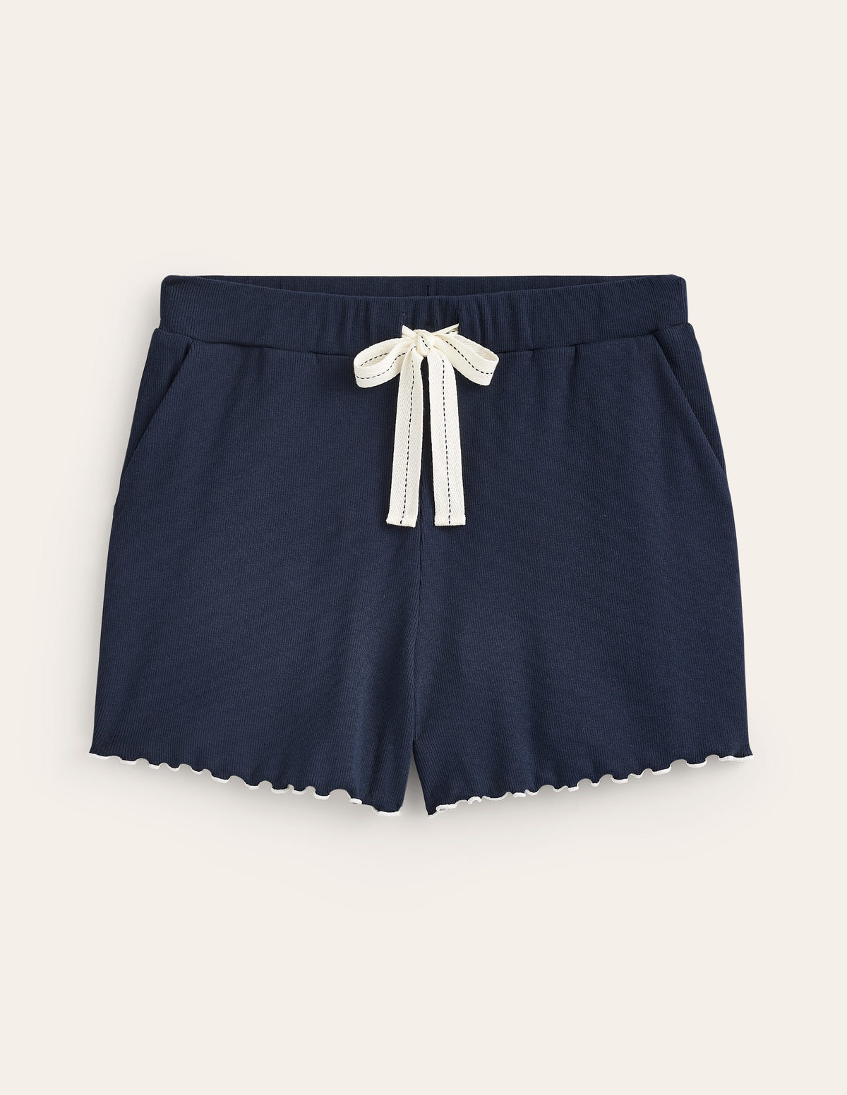 Schlafanzugshorts mit gewelltem Saum-Marineblau-5