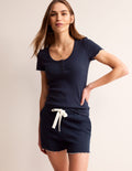 Schlafanzugshorts mit gewelltem Saum-Marineblau