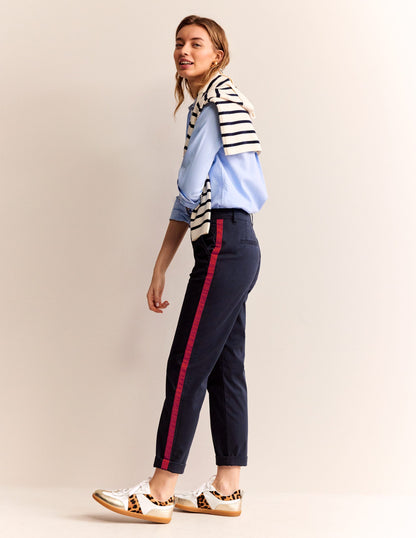 Barnsbury Chino Trousers-Navy Side Stripe