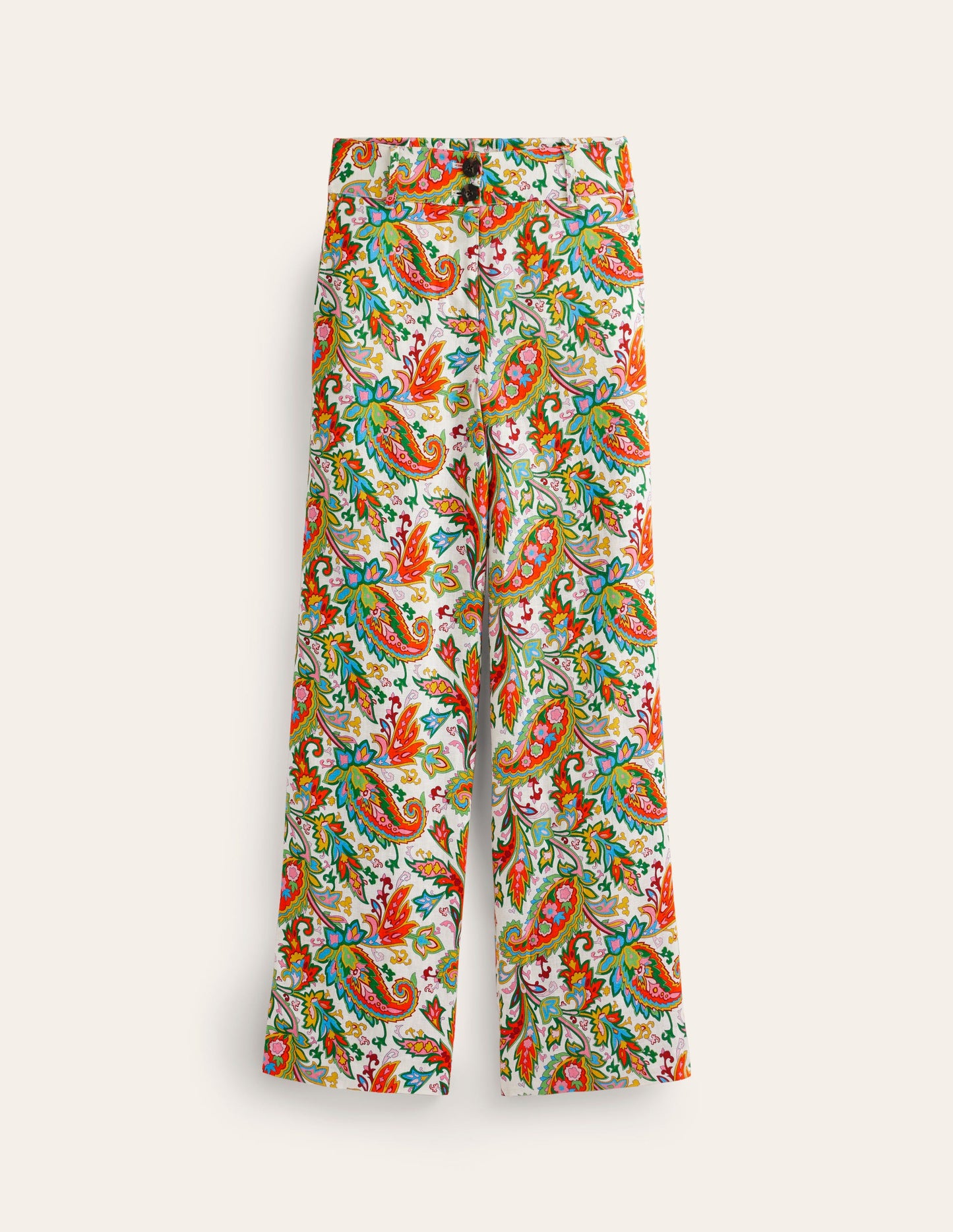 Pantalon Westbourne en lin-Ivoire, motif Paisley Azure