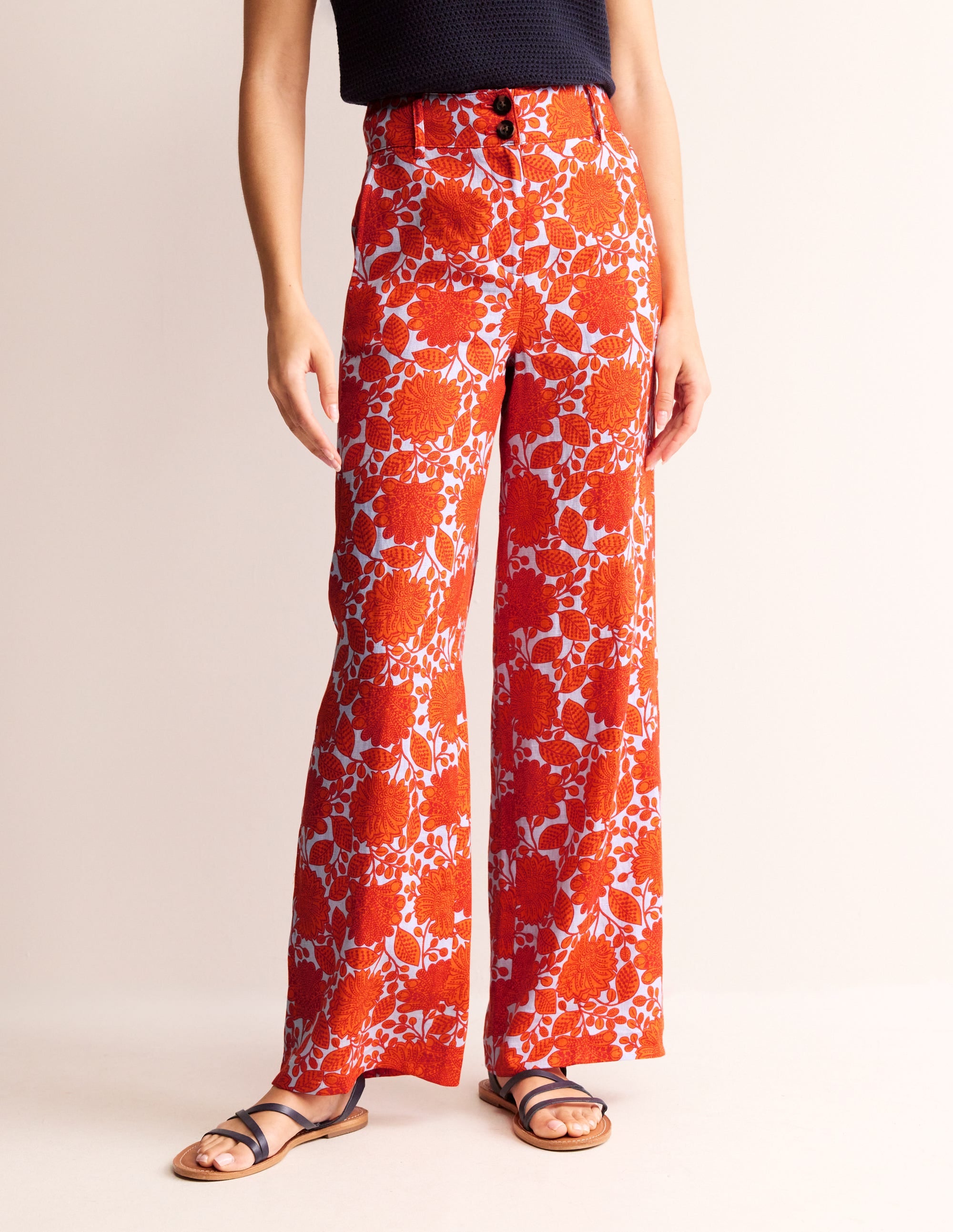 Westbourne Linen Trousers-Firecracker, Gardenia Swirl - Image 4
