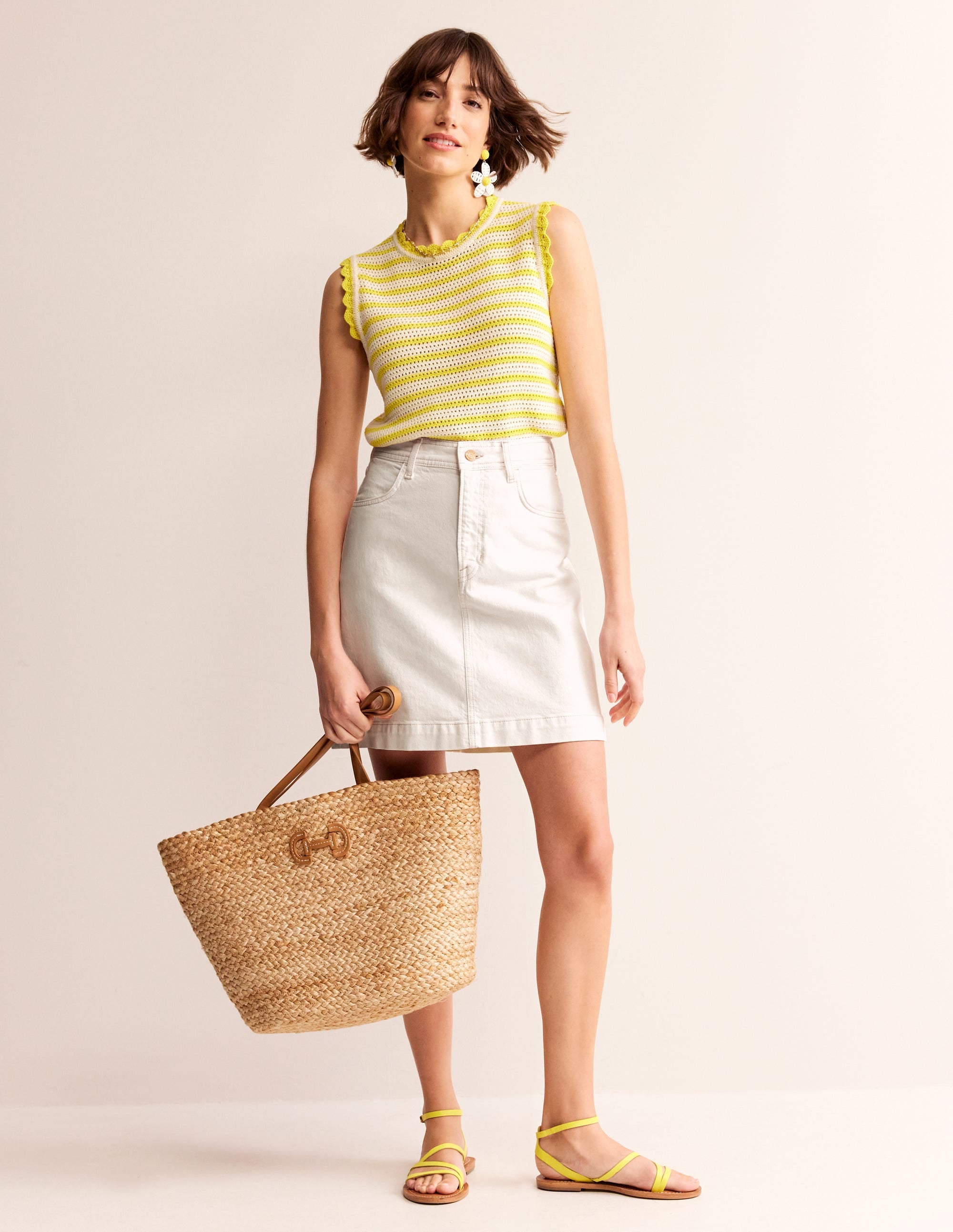 Nell Denim Mini Skirt-White - Image 1