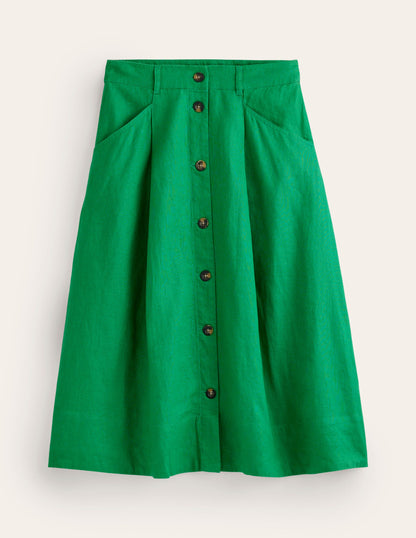 Petra Linen Midi Skirt-Green Tambourine