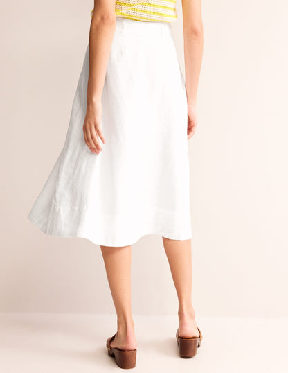 Petra Linen Midi Skirt-White