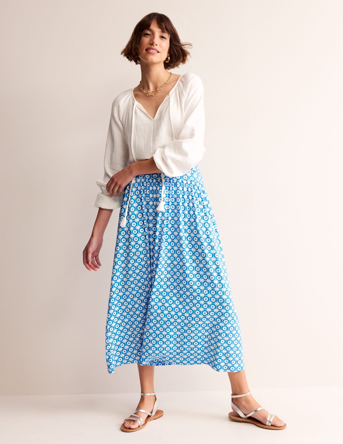 Rosaline Jersey Skirt-Brilliant Blue, Blossom Tile