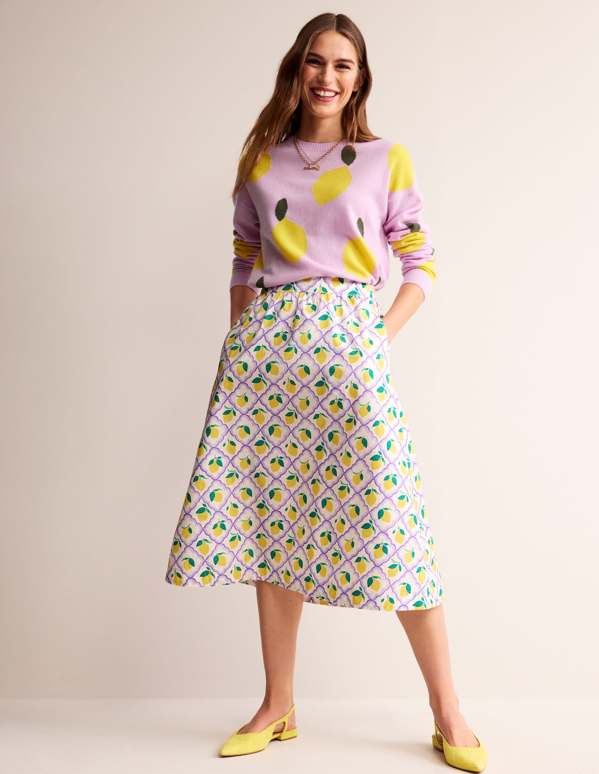 Hattie Poplin Midi Skirt-Lavender, Lemon Grove - Image 1