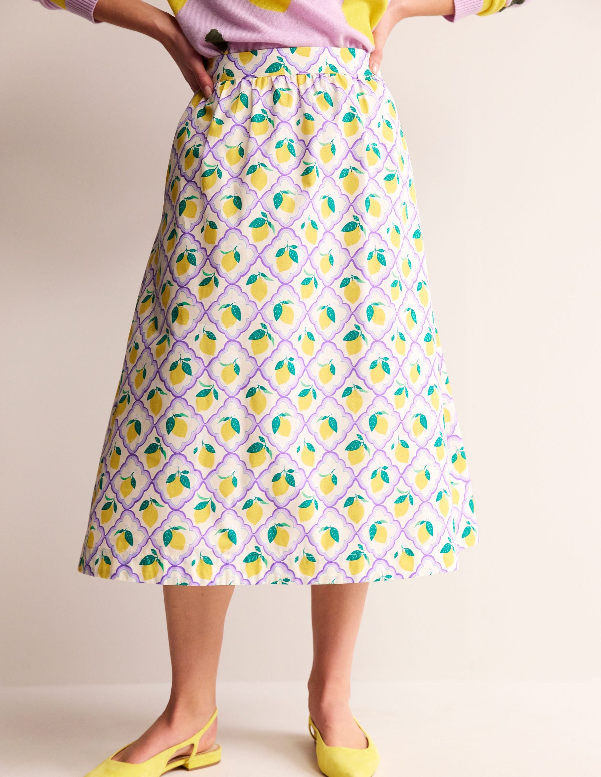 Hattie Poplin Midi Skirt-Lavender, Lemon Grove-4